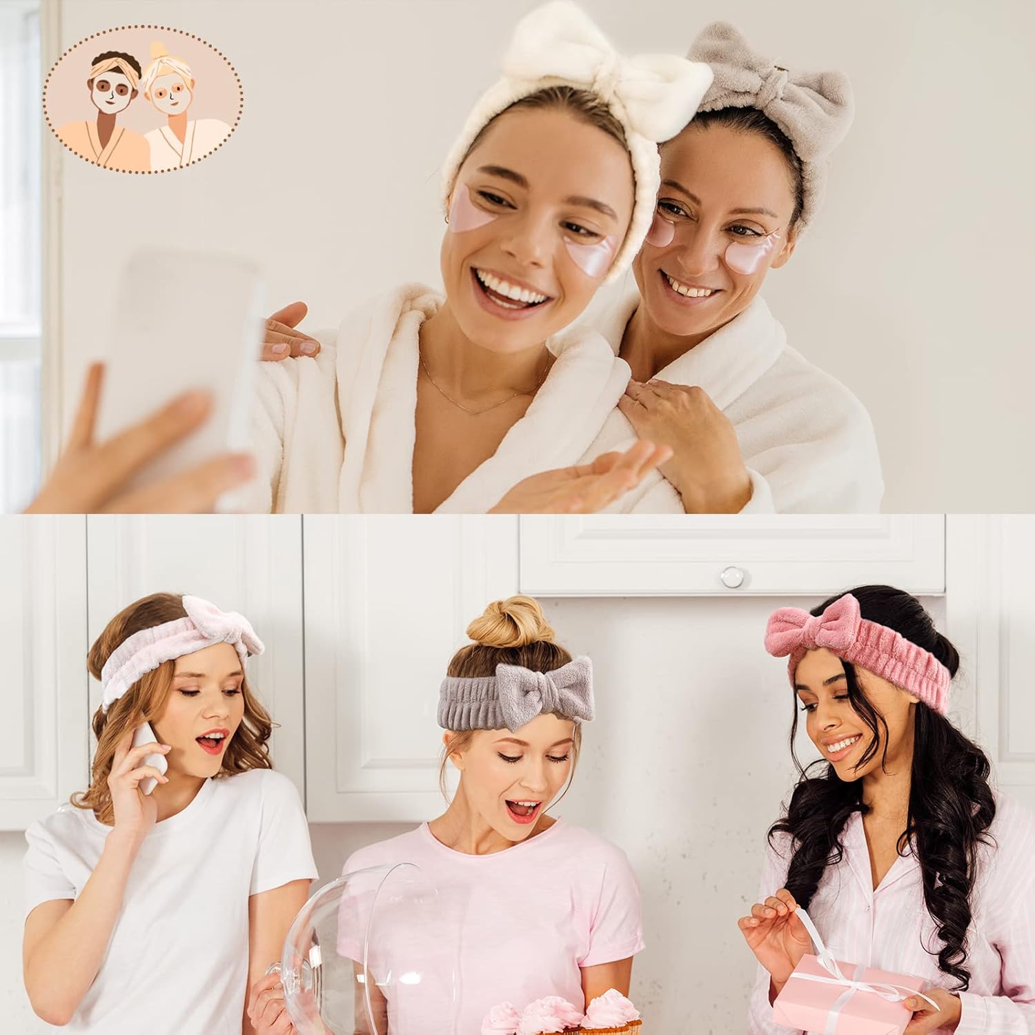 4 Pack Spa Headband for Washing Face, Girls Makeup Bow Tie Hair Band, Microfiber Women Headbands, Elastic Headband to Skincare, Gifts for Teen Girls- White, Brown, Rose Pink, Light Pink - Image 7