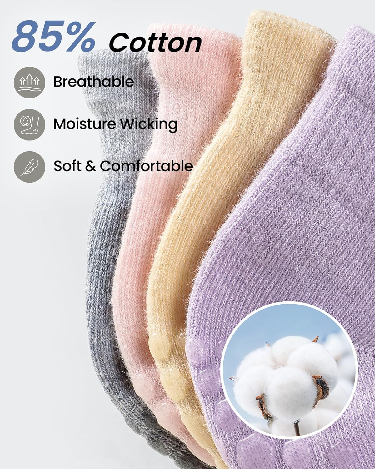 6 Pairs Grip Pilates Socks for Women, Grippy Non Slip Yoga Socks, Cute Cherry Grip Socks for Barre, Hospital, Athletic, Barefoot and Workout - Image 7