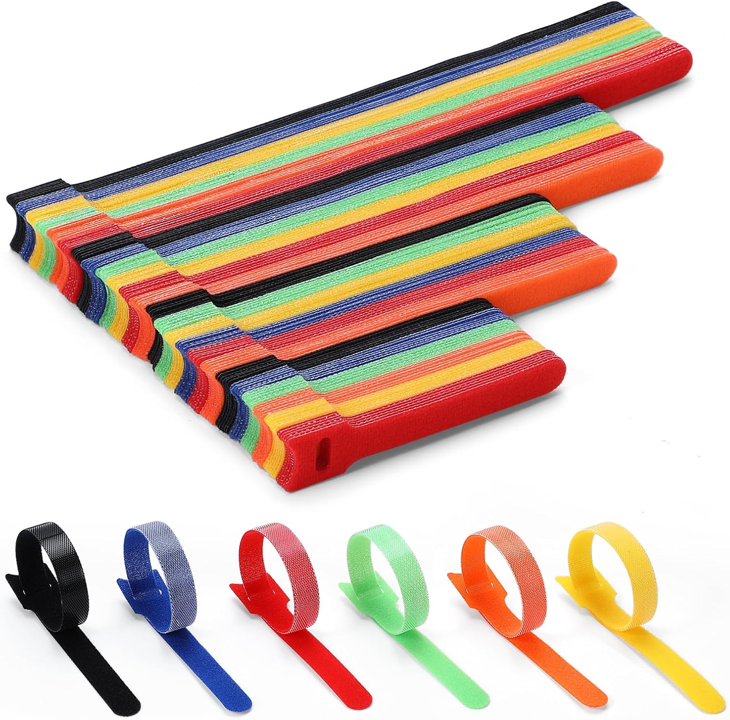 150PCS Cable Ties, 4+6+8+10 inch Multi-Colour Straps for Cable Management, Adjustable Fastening Cord Wraps, Multi-Purpose Reusable Hook and Loop for Home, Office and Garage - Image 1