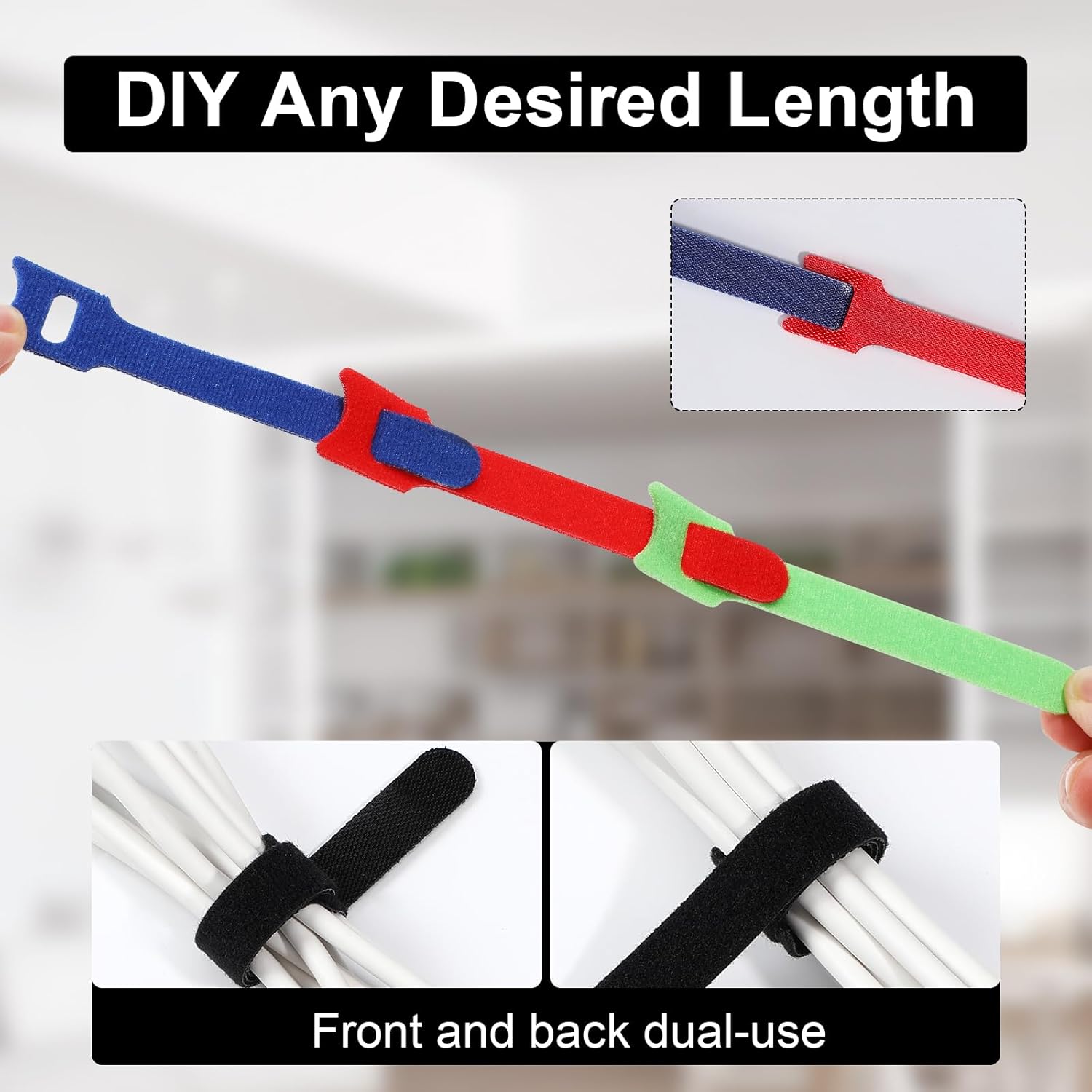 150PCS Cable Ties, 4+6+8+10 inch Multi-Colour Straps for Cable Management, Adjustable Fastening Cord Wraps, Multi-Purpose Reusable Hook and Loop for Home, Office and Garage - Image 5