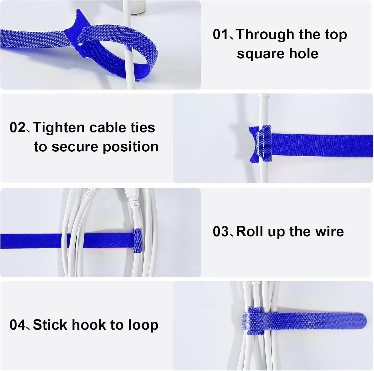150PCS Cable Ties, 4+6+8+10 inch Multi-Colour Straps for Cable Management, Adjustable Fastening Cord Wraps, Multi-Purpose Reusable Hook and Loop for Home, Office and Garage - Image 7
