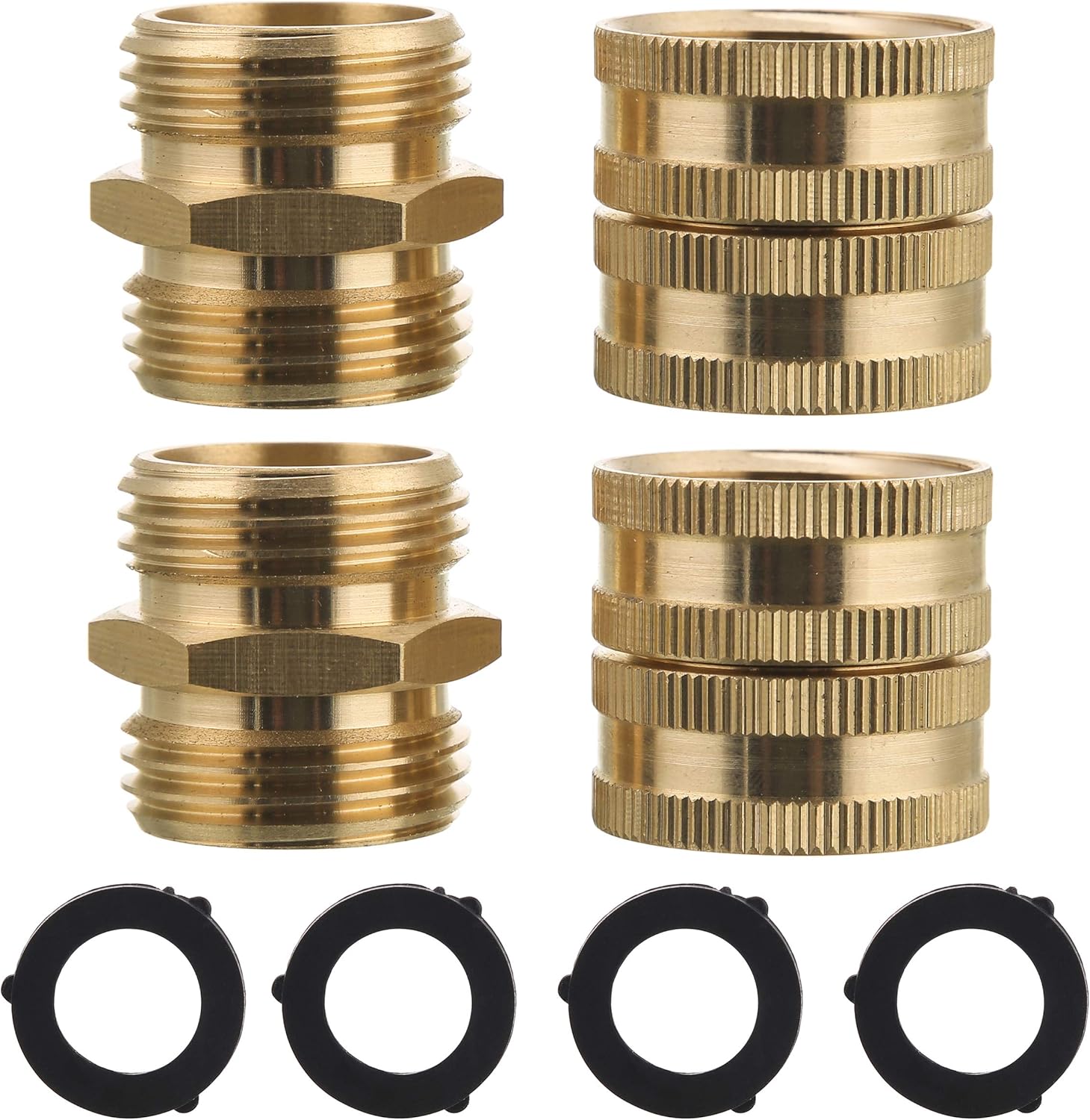 Garden Hose Adapter, Male to Male, Female to Female, 3/4 Inch Brass Connector, 4-Pack with Extra 4 Washers - Image 1