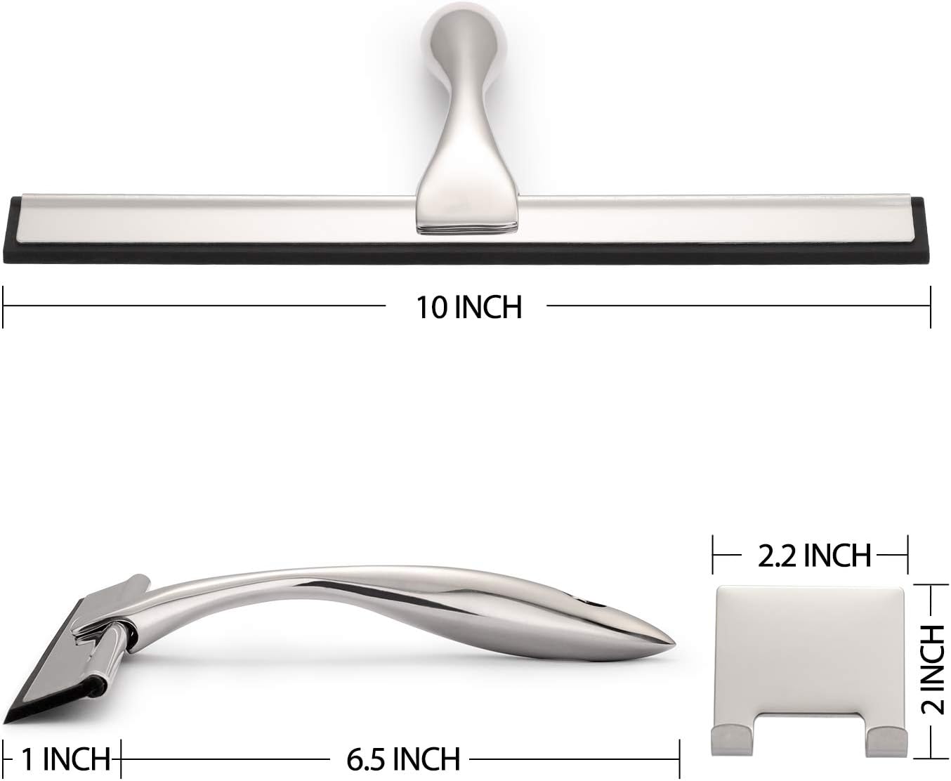 All-Purpose Shower Squeegee for Shower Doors, Bathroom, Window and Car Glass - Stainless Steel, 10 Inches - Image 2