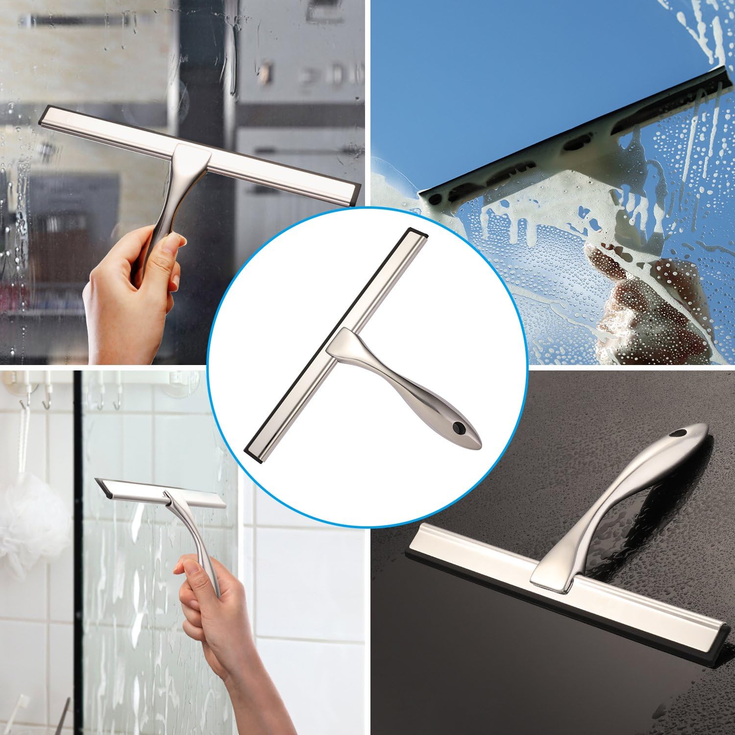 All-Purpose Shower Squeegee for Shower Doors, Bathroom, Window and Car Glass - Stainless Steel, 10 Inches - Image 7