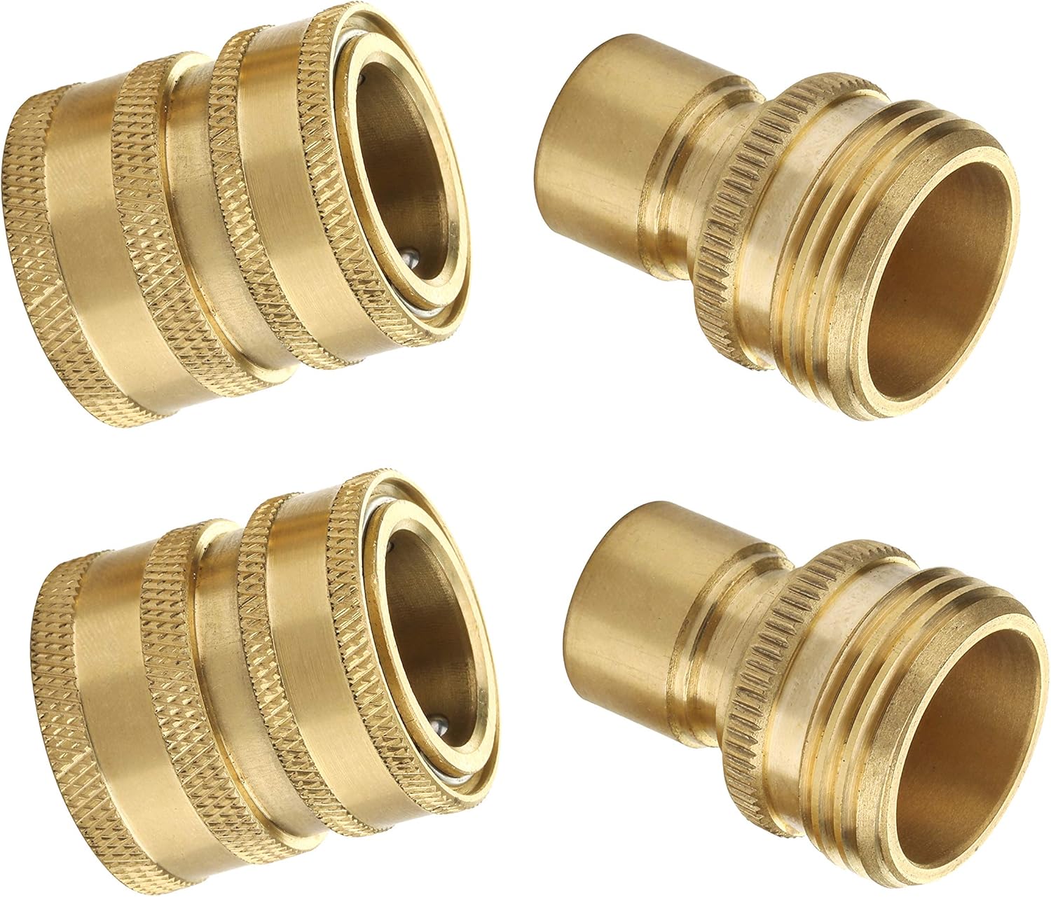 Garden Hose Quick Connect Fittings, 3/4 Inch GHT Solid Brass, Quick Connector Set, 2-Pack - Image 1