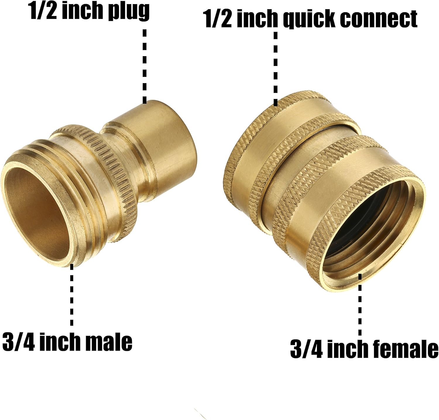 Garden Hose Quick Connect Fittings, 3/4 Inch GHT Solid Brass, Quick Connector Set, 2-Pack - Image 3