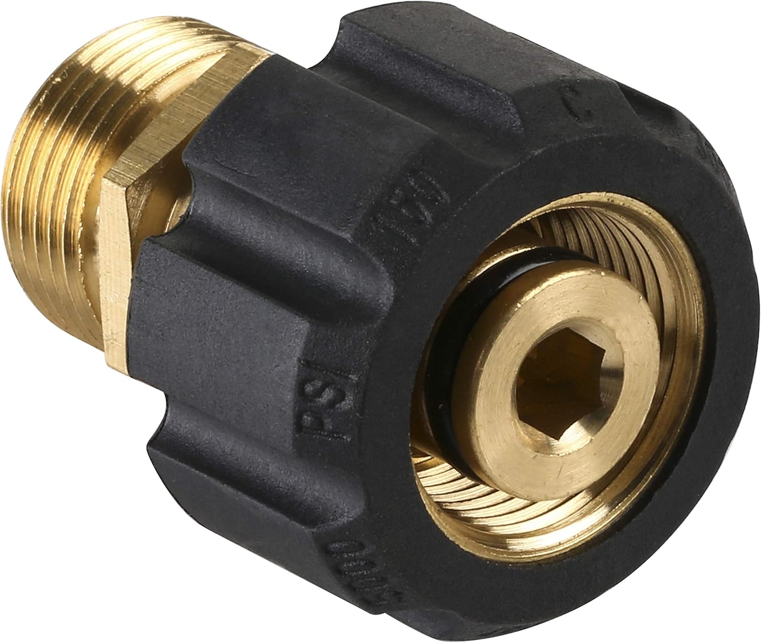 Pressure Washer Adapter, Metric M22 15mm Female Thread to M22 14mm Male Fitting, 4500 PSI - Image 1
