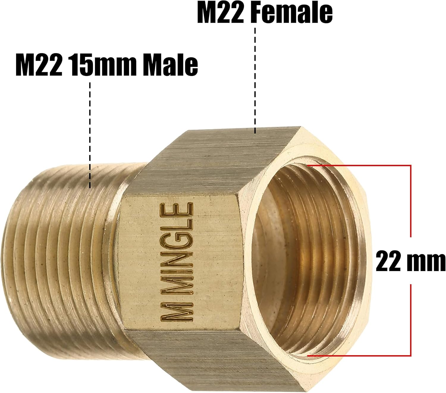 Pressure Washer Coupler, Metric M22 15mm Male Thread to M22 14mm Female Fitting, 4500 PSI - Image 2