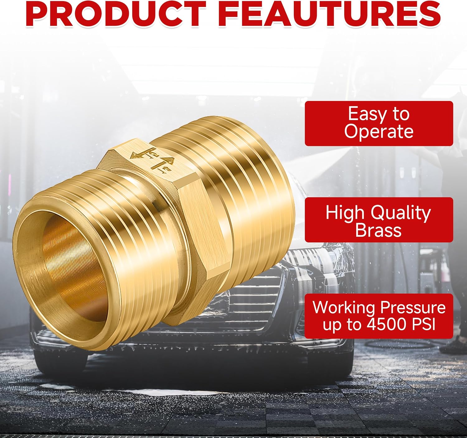 Pressure Washer Adapter, Metric M22 15mm Male Thread to M22 14mm Male Fitting, 4500 PSI, 2 Pack - Image 4