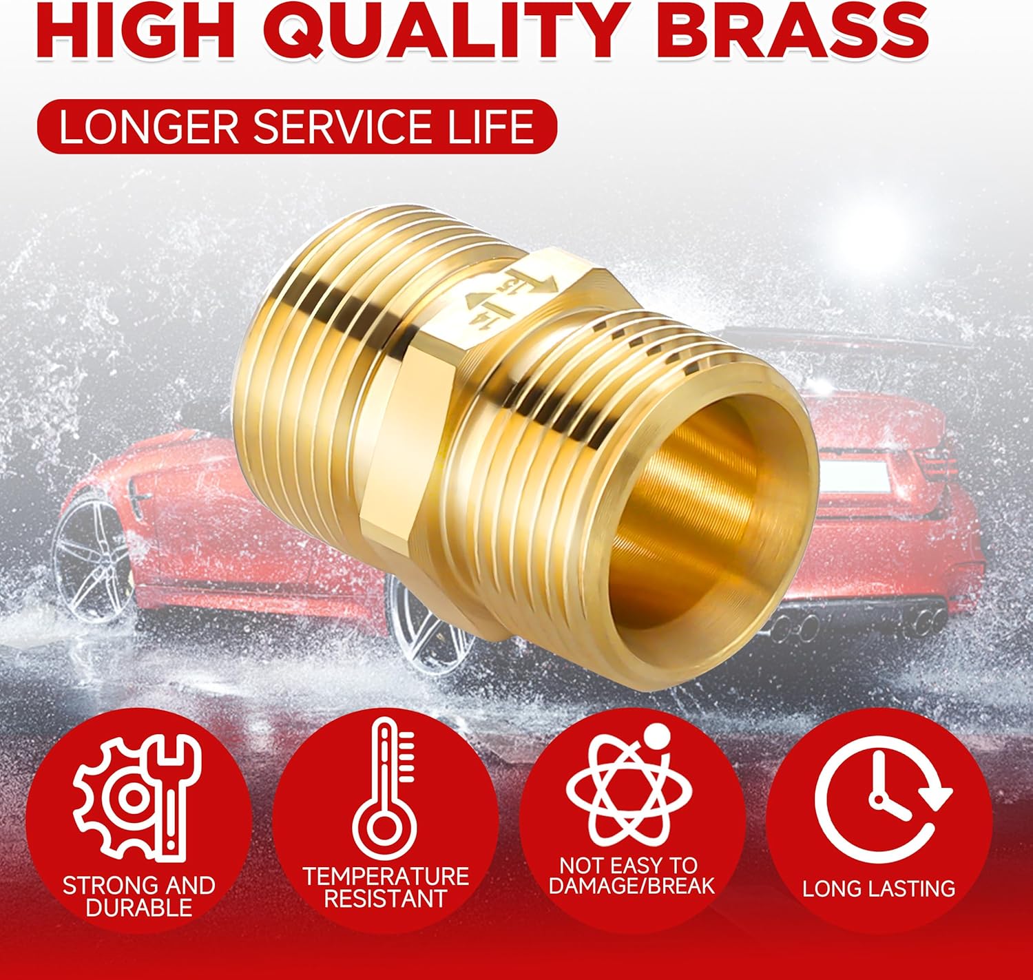 Pressure Washer Coupler, Metric M22 15mm Male Thread to M22 14mm Male Fitting, 4500 PSI - Image 8