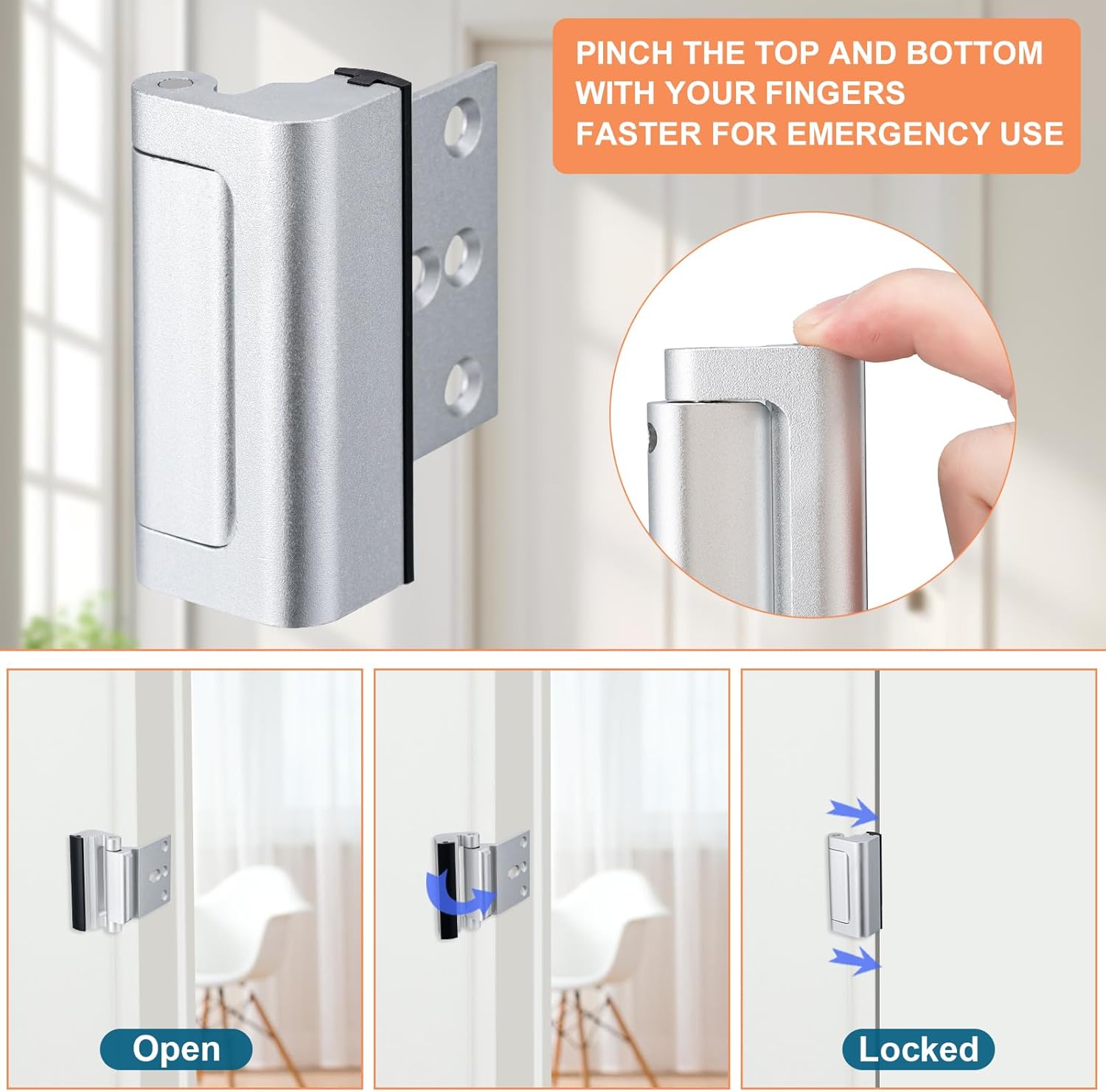 2 Pack Home Security Door Lock,Childproof Door Reinforcement Lock,with 3