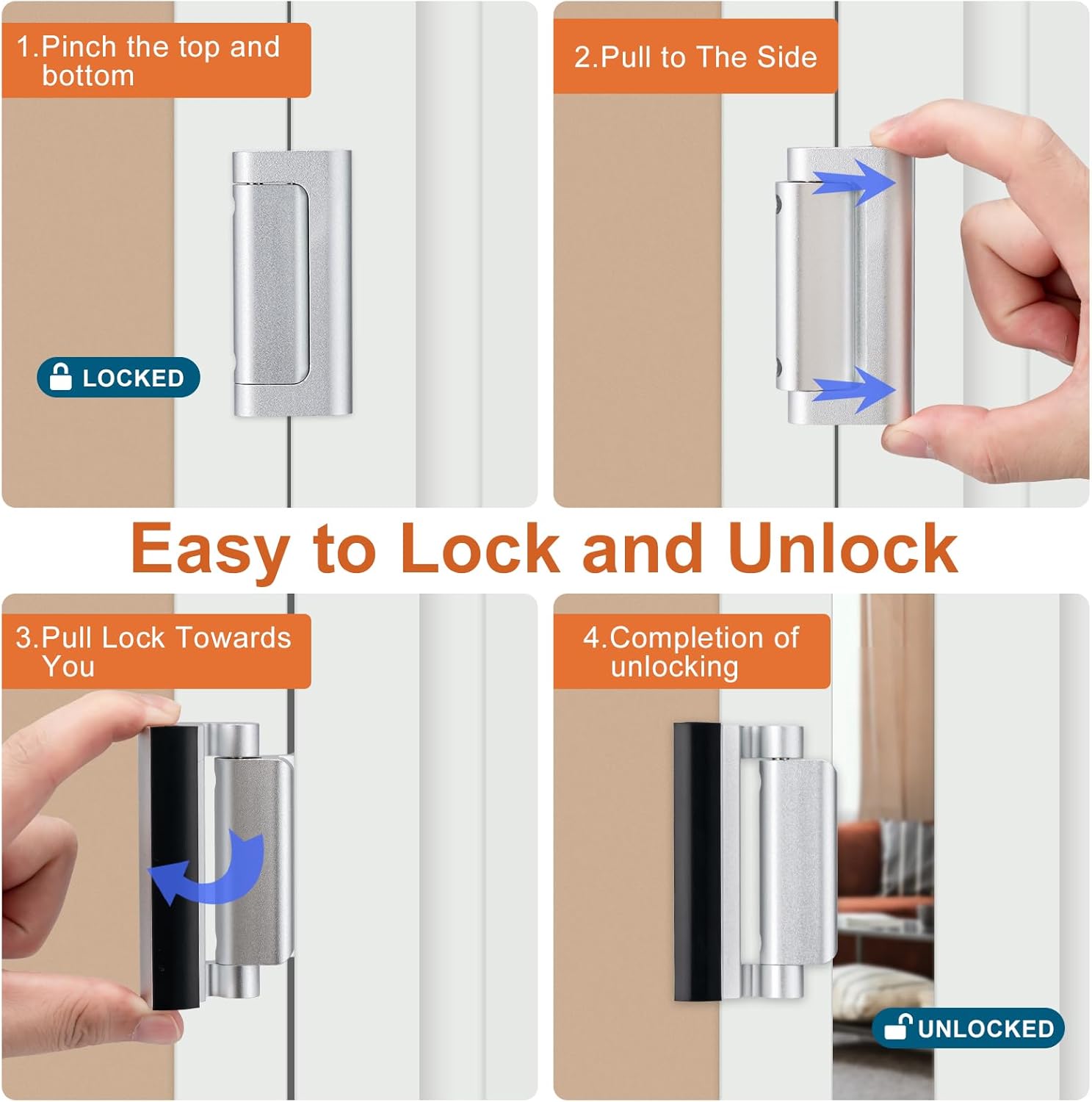 2 Pack Home Security Door Lock,Childproof Door Reinforcement Lock,with 3