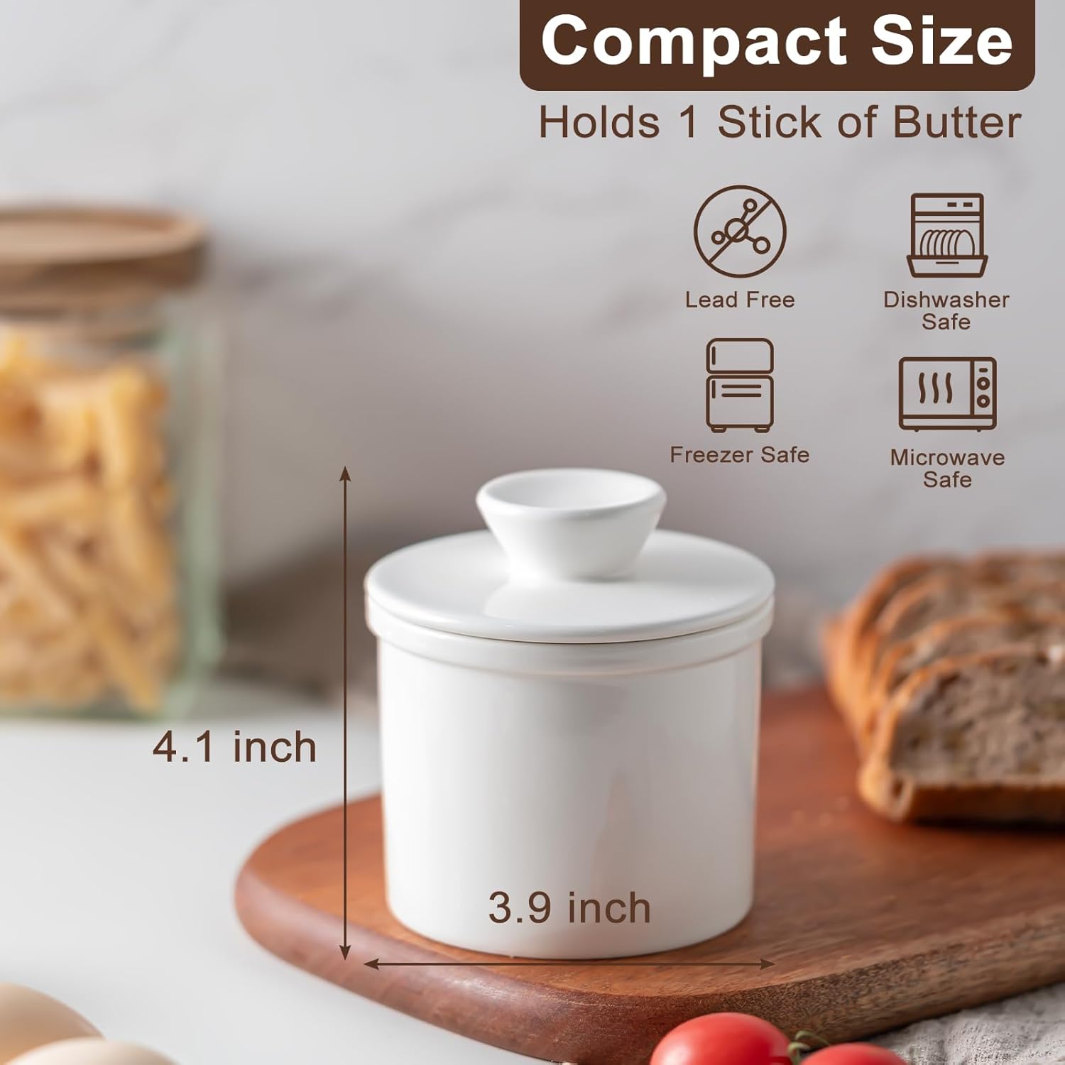 Butter Crock With Water Line for Countertop, French Dish With Lid, Ceramic Keeper for Fresh Spreadable Butter, Container Holder for Kitchen and Home Decor, White - Image 5