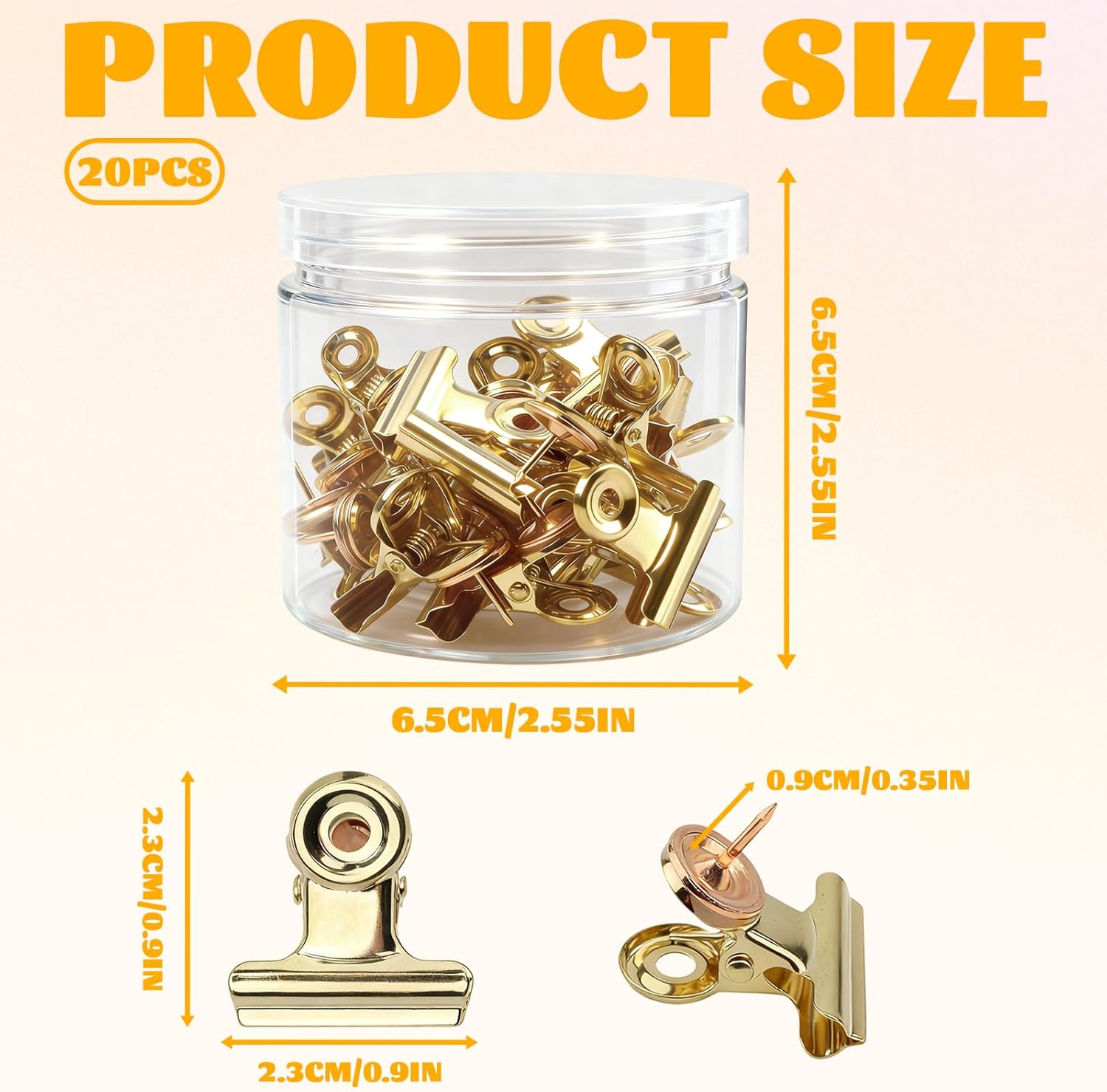 20Pcs Push Pins Clips Gold - Metal Bulldog Clips with Pushpin - Cork Board Thumb Tacks for Home Office School Artworks Projects on Cork Photos Documents on Bulletin Board - No Holes for The Paper - Image 3