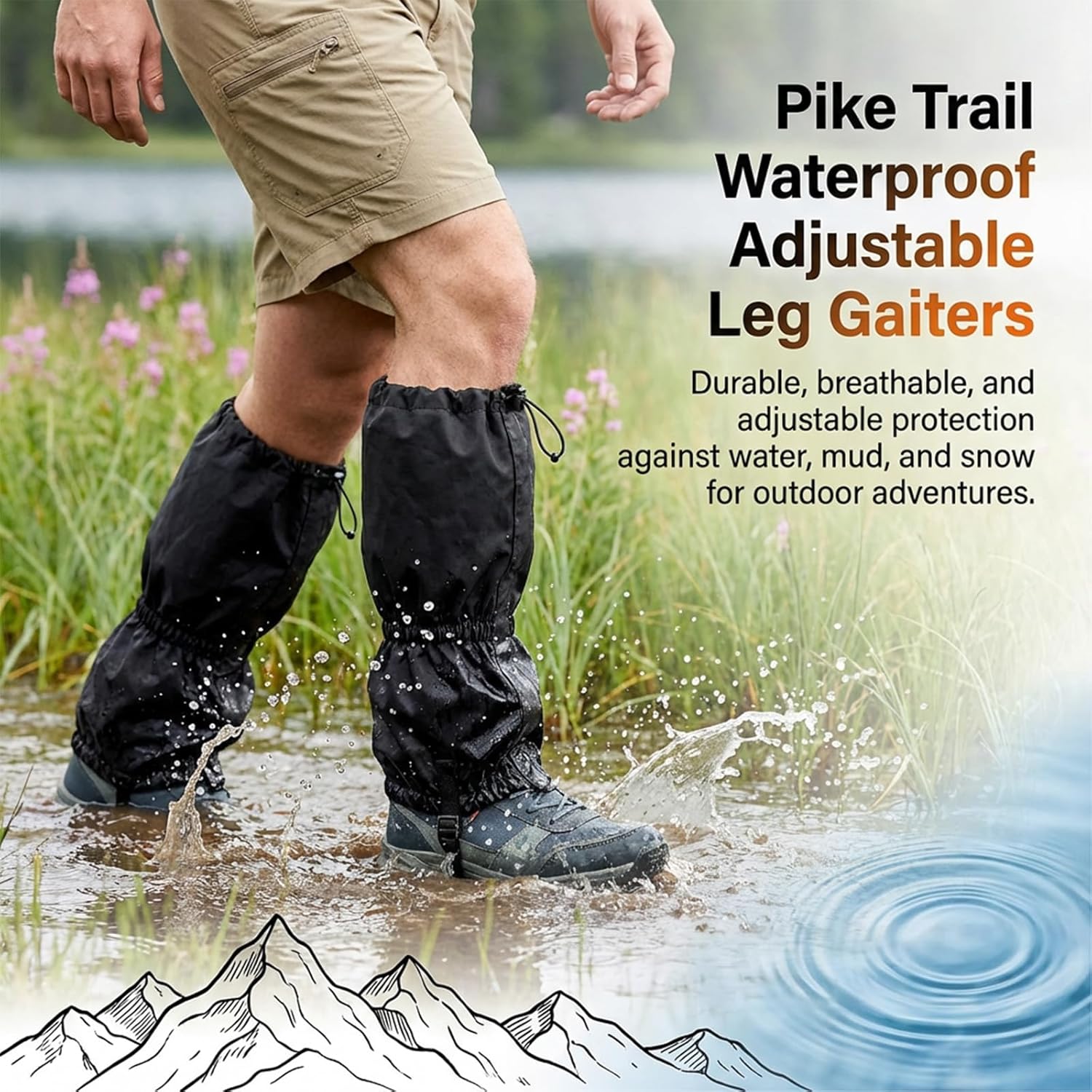1Pair Adjustable Leg Gaiters - Lightweight Waterproof Leg Guards for Men & Women - Anti-Mosquito Bites Gators for Hiking Boots - Hiking Essentials for Hunting, Trekking & Fishing - Image 2