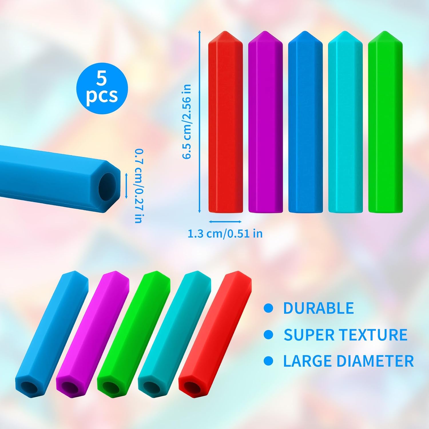5Pcs Pencil Gidgets – Silicone Sensory Pencil Toppers Fidgets - Motor Aid for Sensory People with Anxiety, Autism, ADHD Integration Issues - Image 3