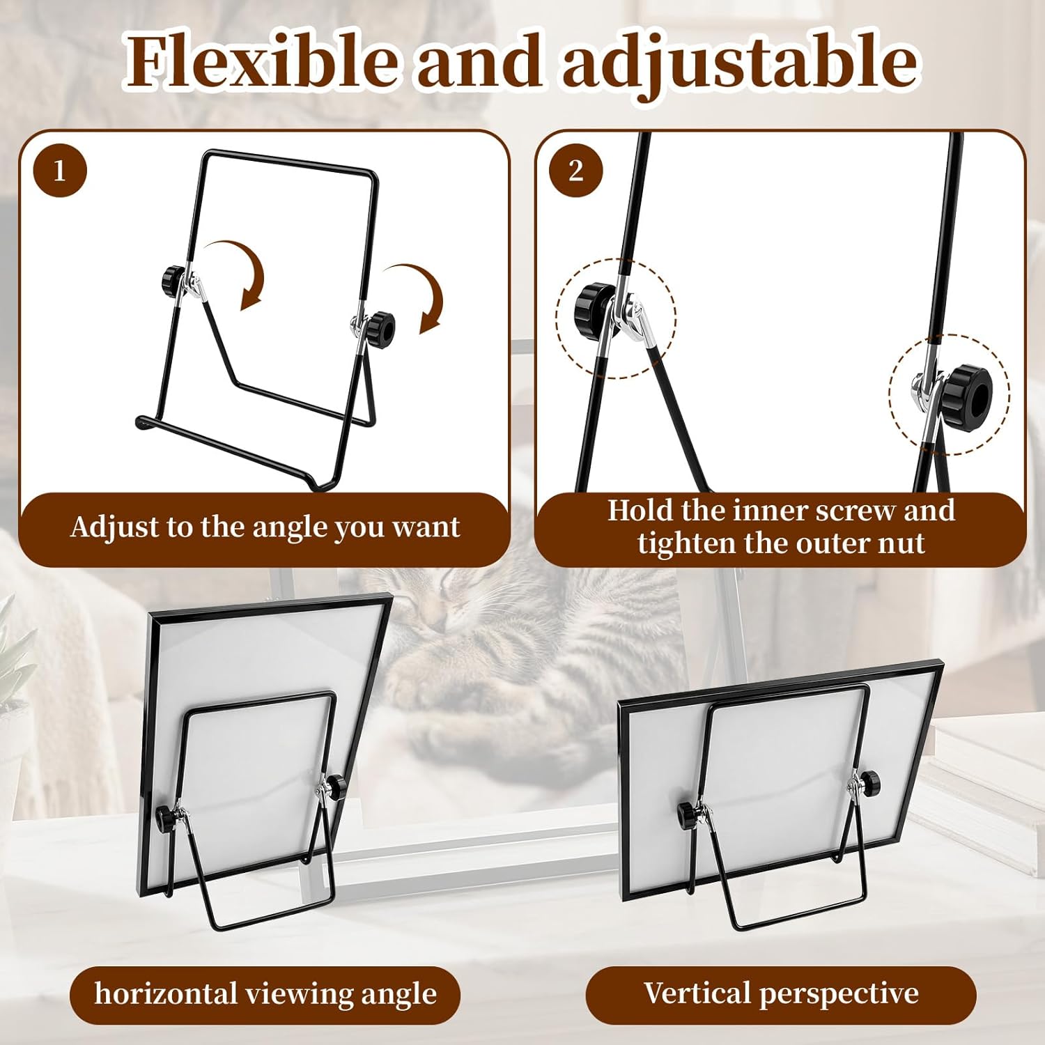 Frame Stand Replacement Compatible with FrameoDigital - Adjustable & Foldable Photo Frame Holders Fits for 7-11'' Display Photo Frame,Book and Platter, Tabletop Art, Metal Black - Image 4