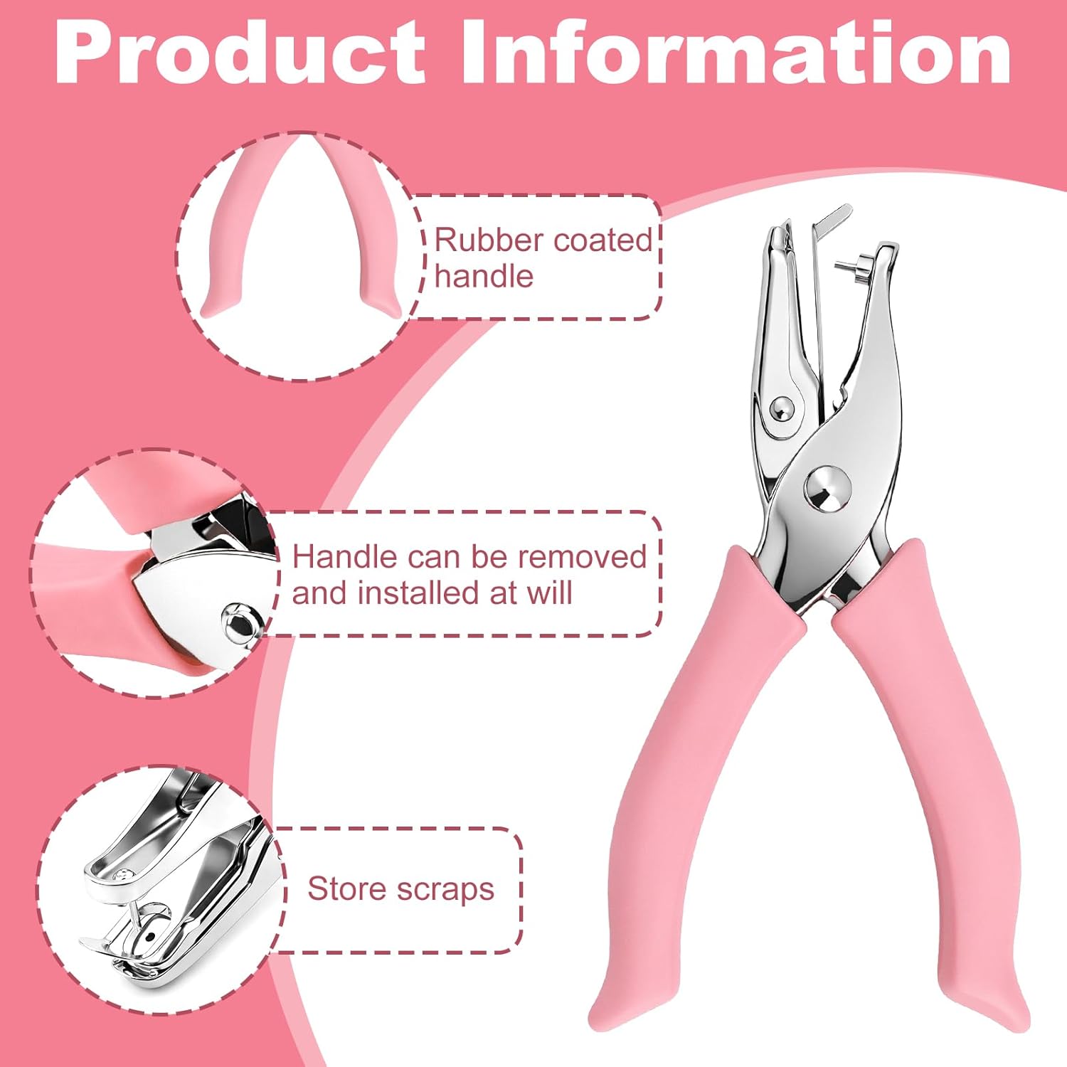 2-Pack Single Hole Punch - 1.5mm & 3mm Dot Paper Hole Puncher for Crafts - One Hole Puncher with Soft Grip Handle - Handheld Circle Punch for Paper Crafts in Home, Office, Classroom Pink - Image 2