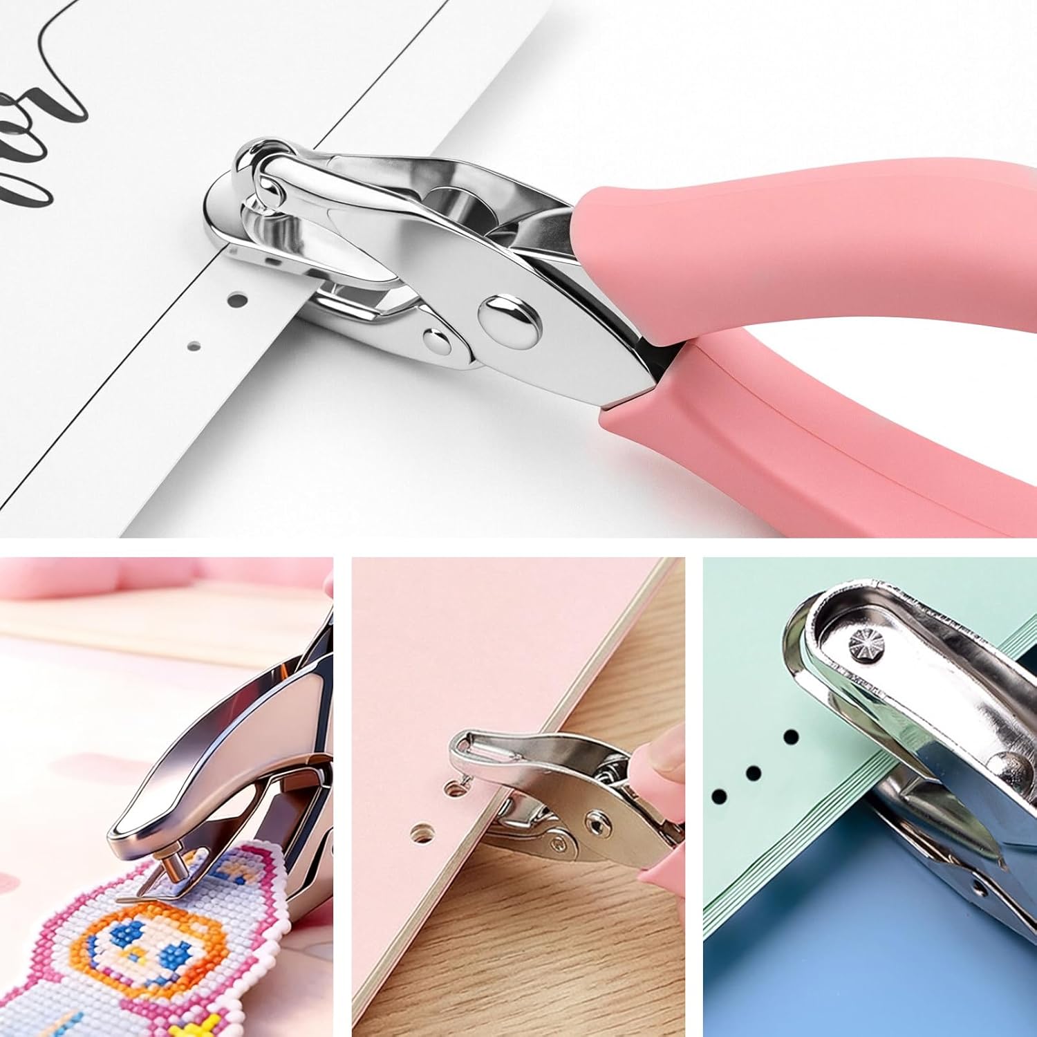 2-Pack Single Hole Punch - 1.5mm & 3mm Dot Paper Hole Puncher for Crafts - One Hole Puncher with Soft Grip Handle - Handheld Circle Punch for Paper Crafts in Home, Office, Classroom Pink - Image 3
