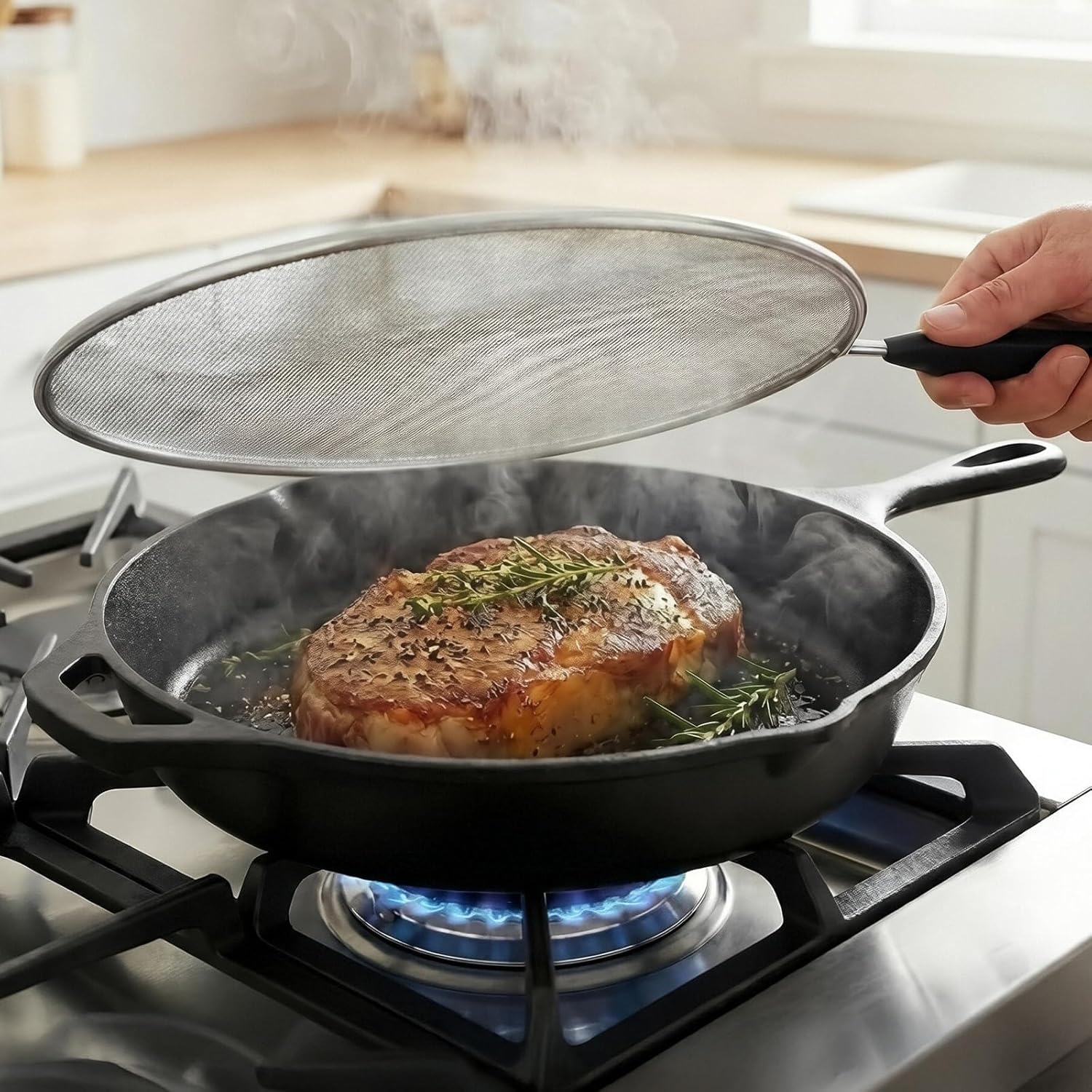 2-Pack Splatter Screen for Frying Pan - 8'' 10'' Stainless Steel Grease Splatter Guard - Cover Oil Splash when Sizzling Bacon - Fine Mesh Cover, Splatter Screen for Frying Pan, Cooking Pots - Image 2