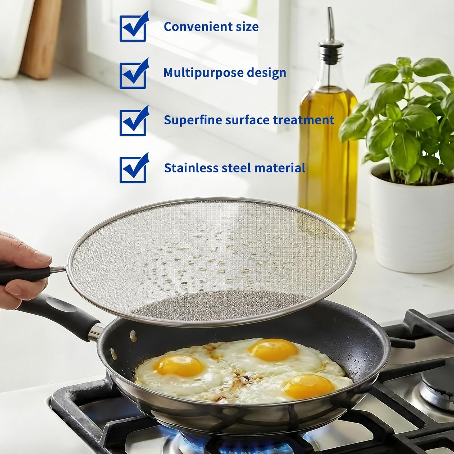2-Pack Splatter Screen for Frying Pan - 8'' 10'' Stainless Steel Grease Splatter Guard - Cover Oil Splash when Sizzling Bacon - Fine Mesh Cover, Splatter Screen for Frying Pan, Cooking Pots - Image 3