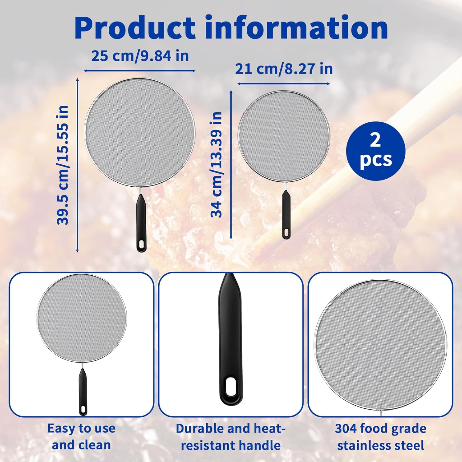 2-Pack Splatter Screen for Frying Pan - 8'' 10'' Stainless Steel Grease Splatter Guard - Cover Oil Splash when Sizzling Bacon - Fine Mesh Cover, Splatter Screen for Frying Pan, Cooking Pots - Image 7