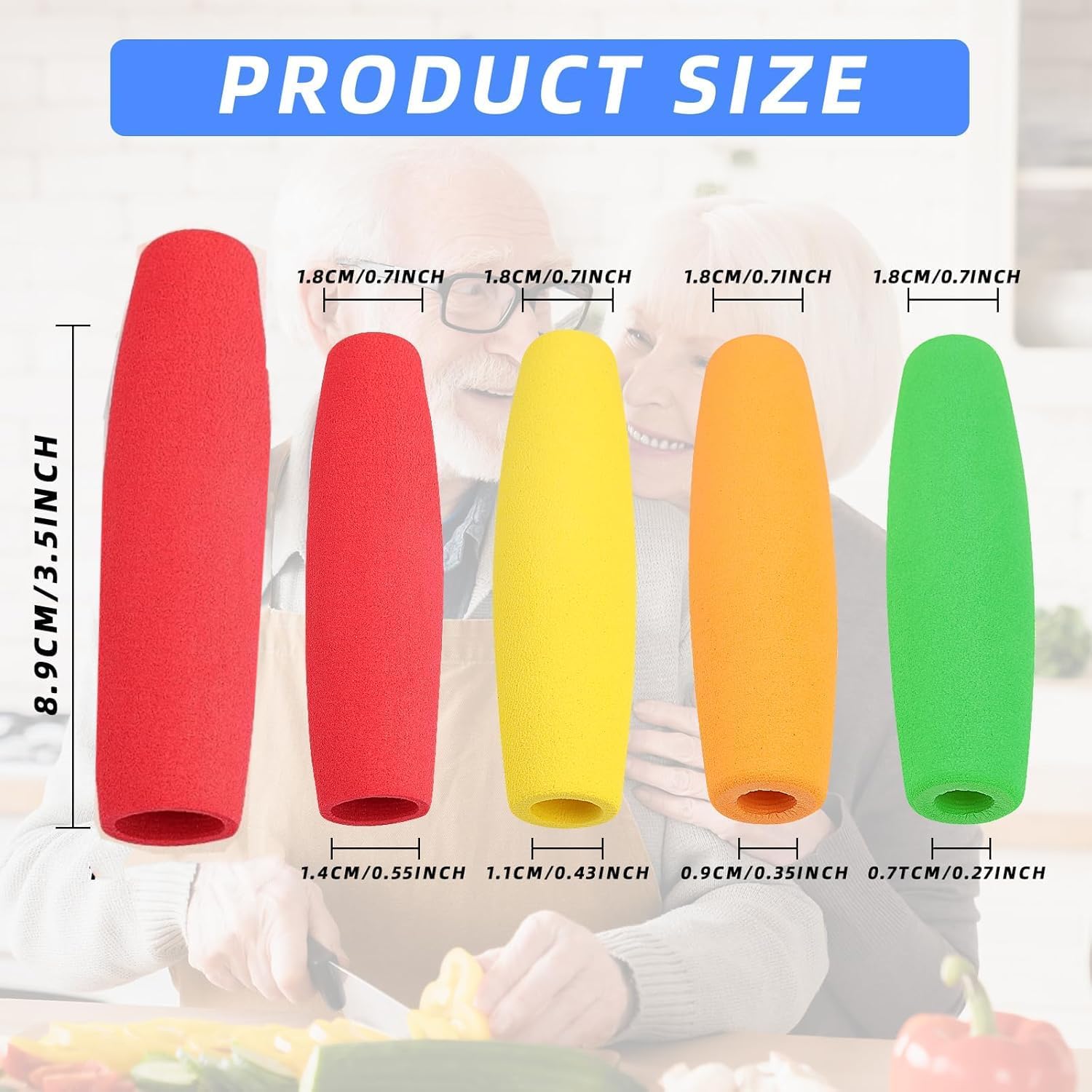 8-Pack Foam Grip Tubing for Utensils - 4 Sizes No-Cut Utensils Adaptive Grip Handle for Utensils Tools & Pens - Built up Tubing Padding Grips Aid for Elderly, Disabled, Arthritic, Handicapped - Image 1
