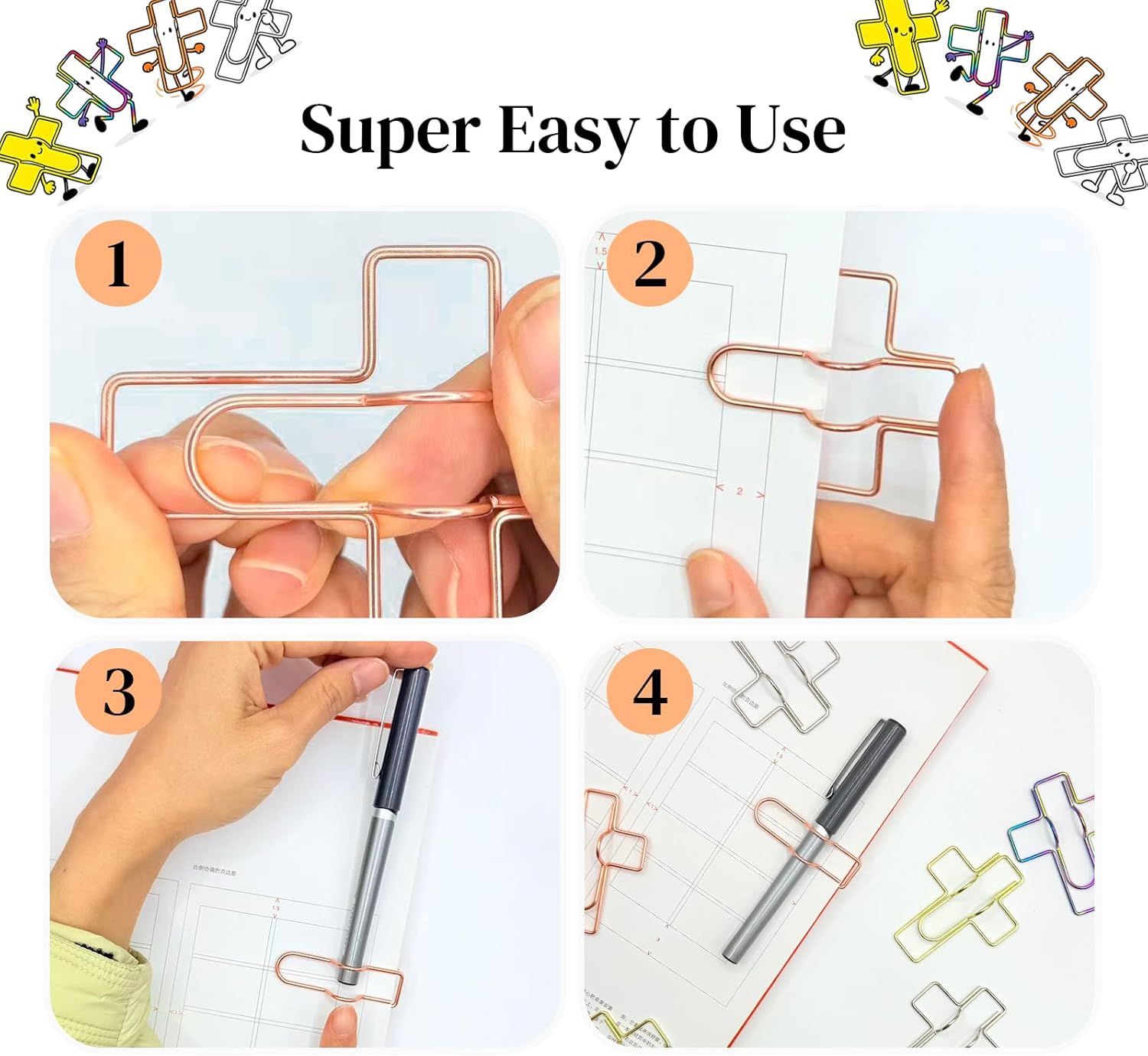 Paperclip Pen Holder, Metal Pen Clips, Heart Shaped+Cross Shaped, 16 Pack - Image 5
