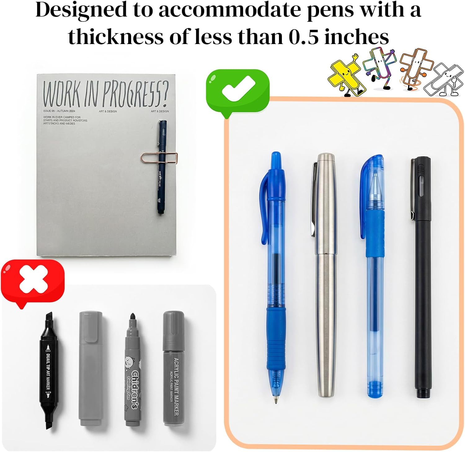 Paperclip Pen Holder, Metal Pen Clips, Heart Shaped+Cross Shaped, 16 Pack - Image 6