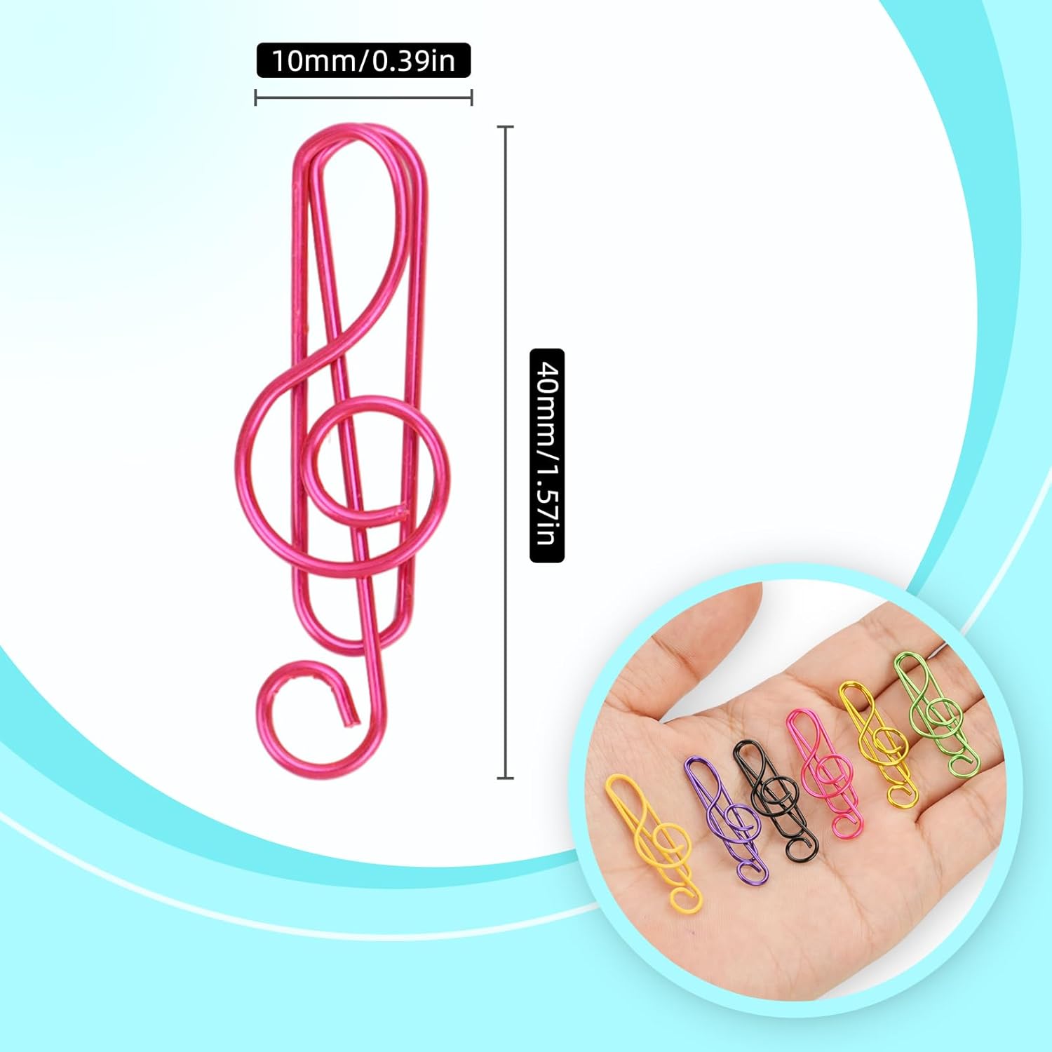 Paper Clips, 60 Pcs Colorful Music Note Paper Clip for Notebooks, Cute Paperclips Bookmarks Planner Clips, School/Office Supplies Accessories, 6 Color Available - Image 1
