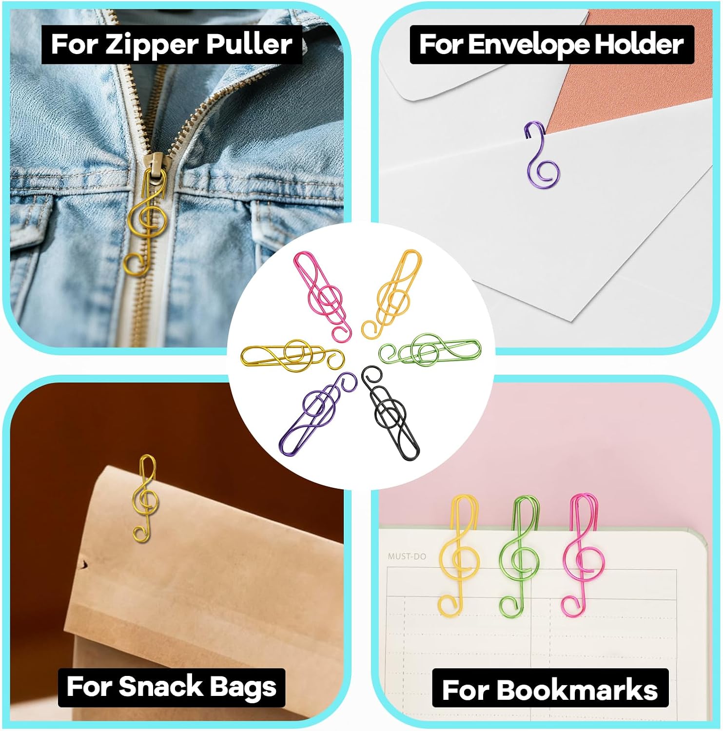 Paper Clips, 60 Pcs Colorful Music Note Paper Clip for Notebooks, Cute Paperclips Bookmarks Planner Clips, School/Office Supplies Accessories, 6 Color Available - Image 4