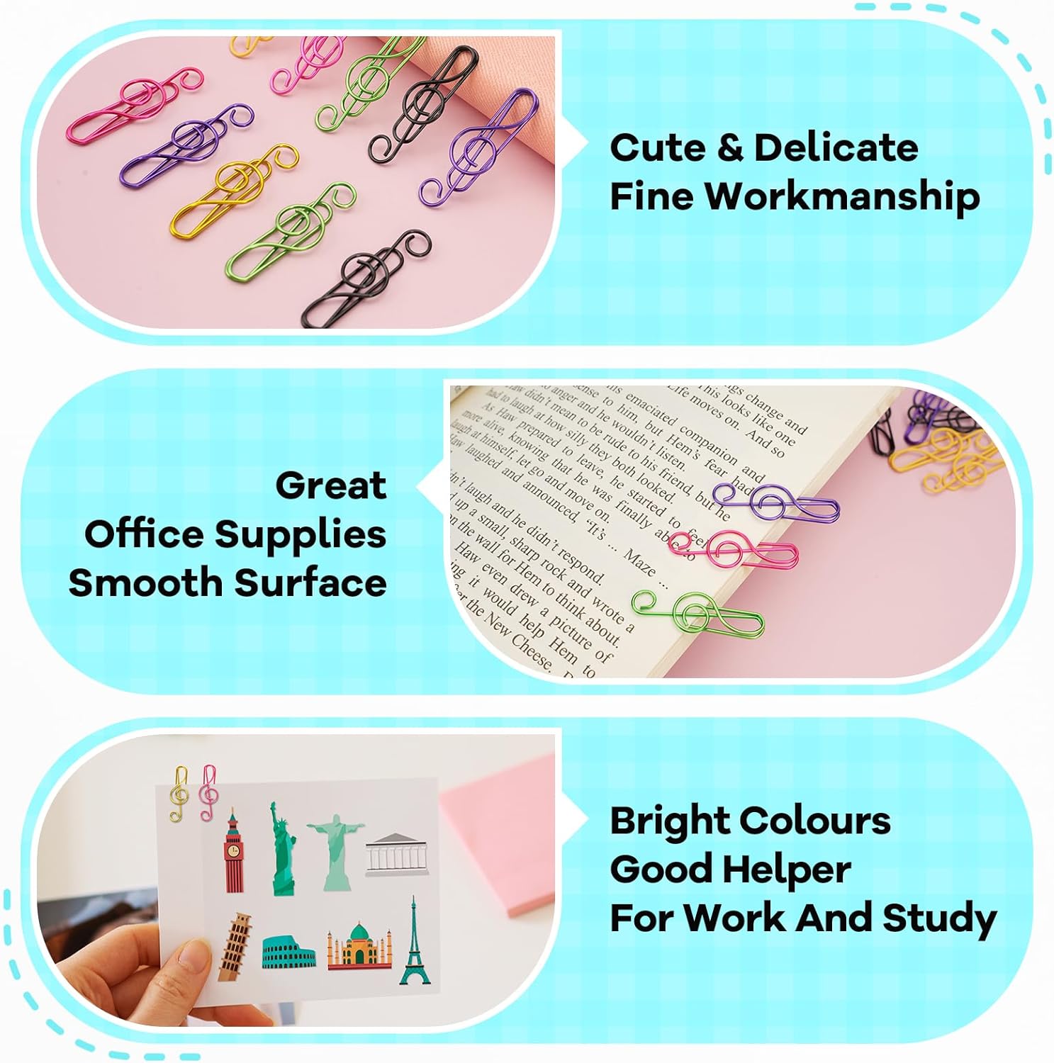 Paper Clips, 60 Pcs Colorful Music Note Paper Clip for Notebooks, Cute Paperclips Bookmarks Planner Clips, School/Office Supplies Accessories, 6 Color Available - Image 5