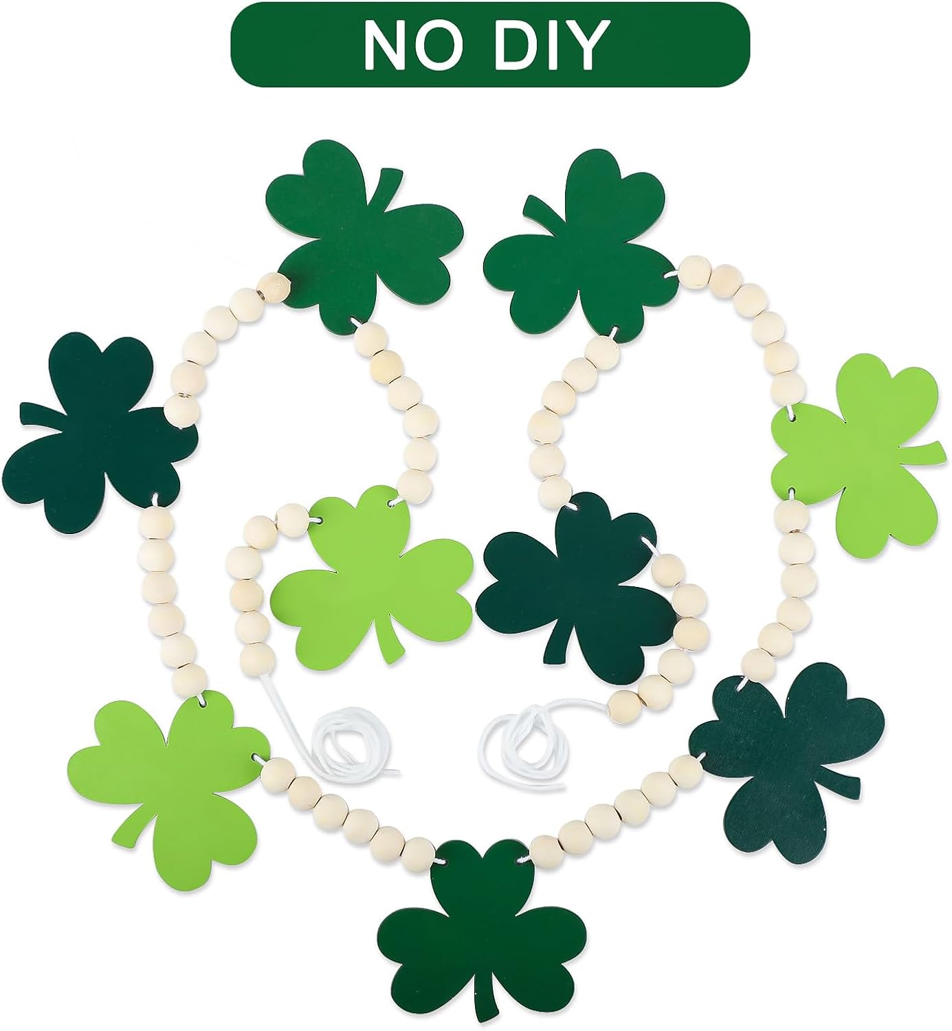 4.5 FT St.Patrick’s Day Shamrock Garland for Decorations, Wood Green Garland with Beads NO DIY, Clover St Patricks Banner Garlands for Mantle, Fireplace, Party Home Decor （Shamrock） - Image 2
