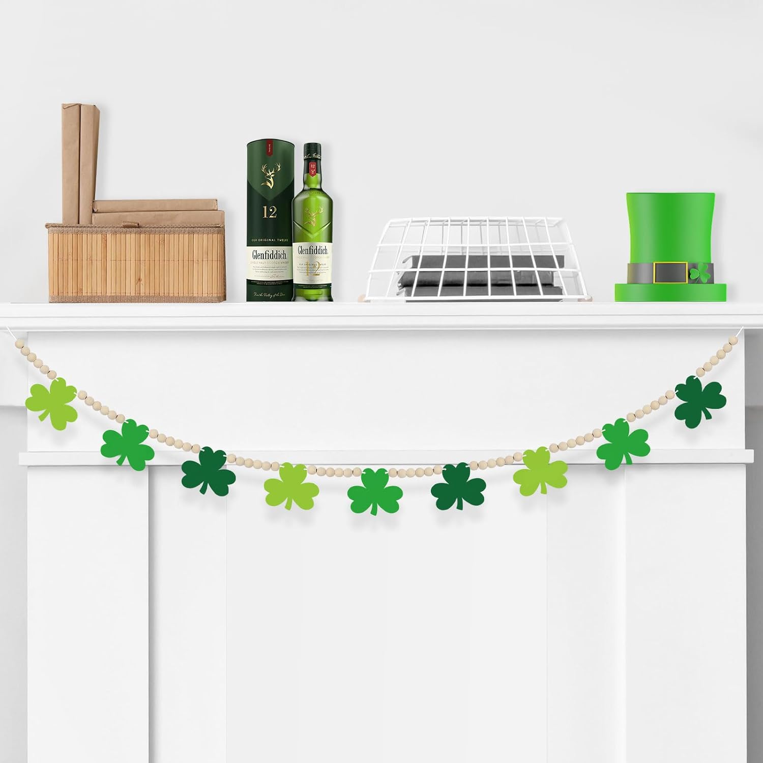 4.5 FT St.Patrick’s Day Shamrock Garland for Decorations, Wood Green Garland with Beads NO DIY, Clover St Patricks Banner Garlands for Mantle, Fireplace, Party Home Decor （Shamrock） - Image 5