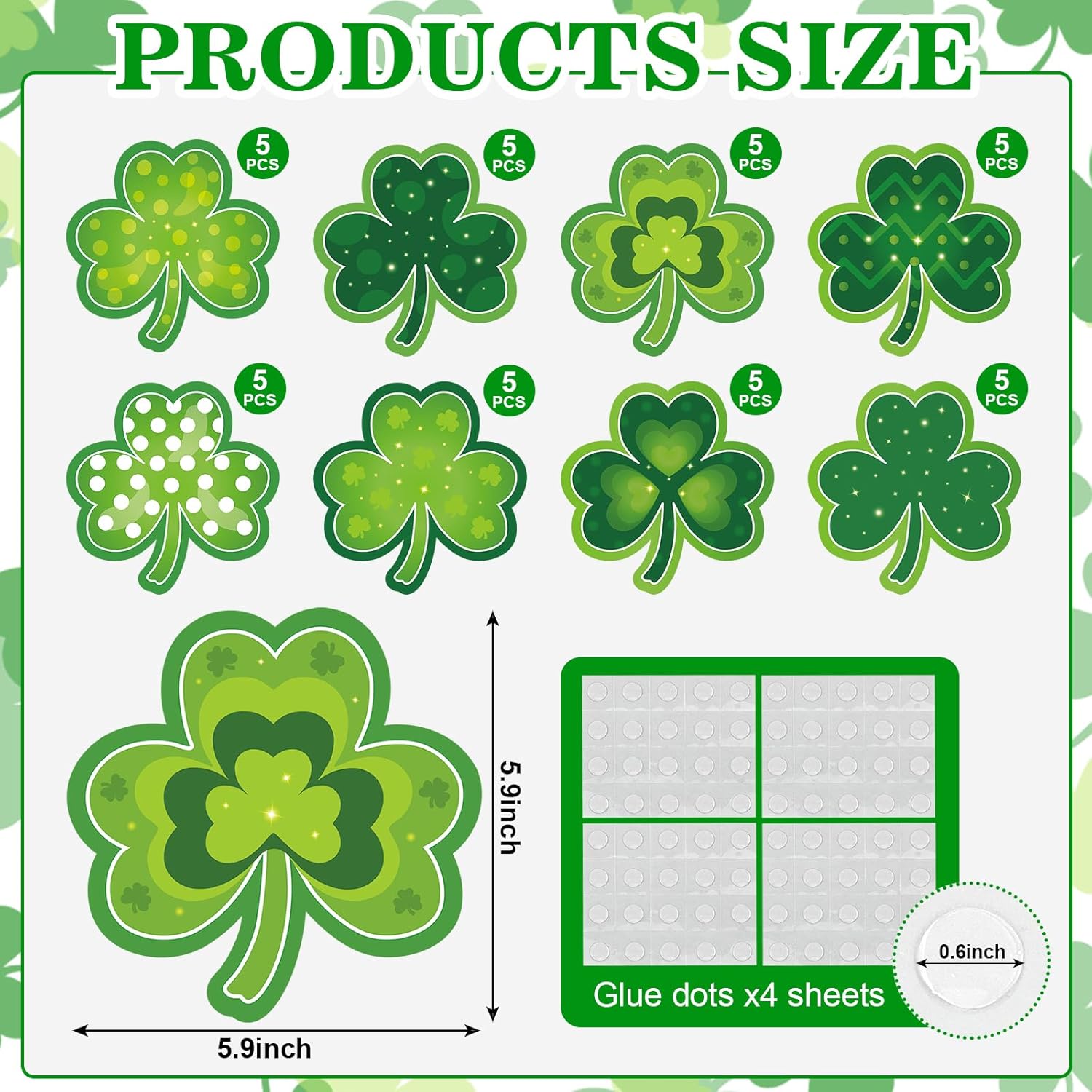 Shamrocks Clover Cutouts for Classroom Bulletin Board Decorations,Large St. Patrick's Day Shamrock Paper Cutouts for School Office Ireland Party Supplies (6 x 6 Inch,40 Pcs) - Image 1