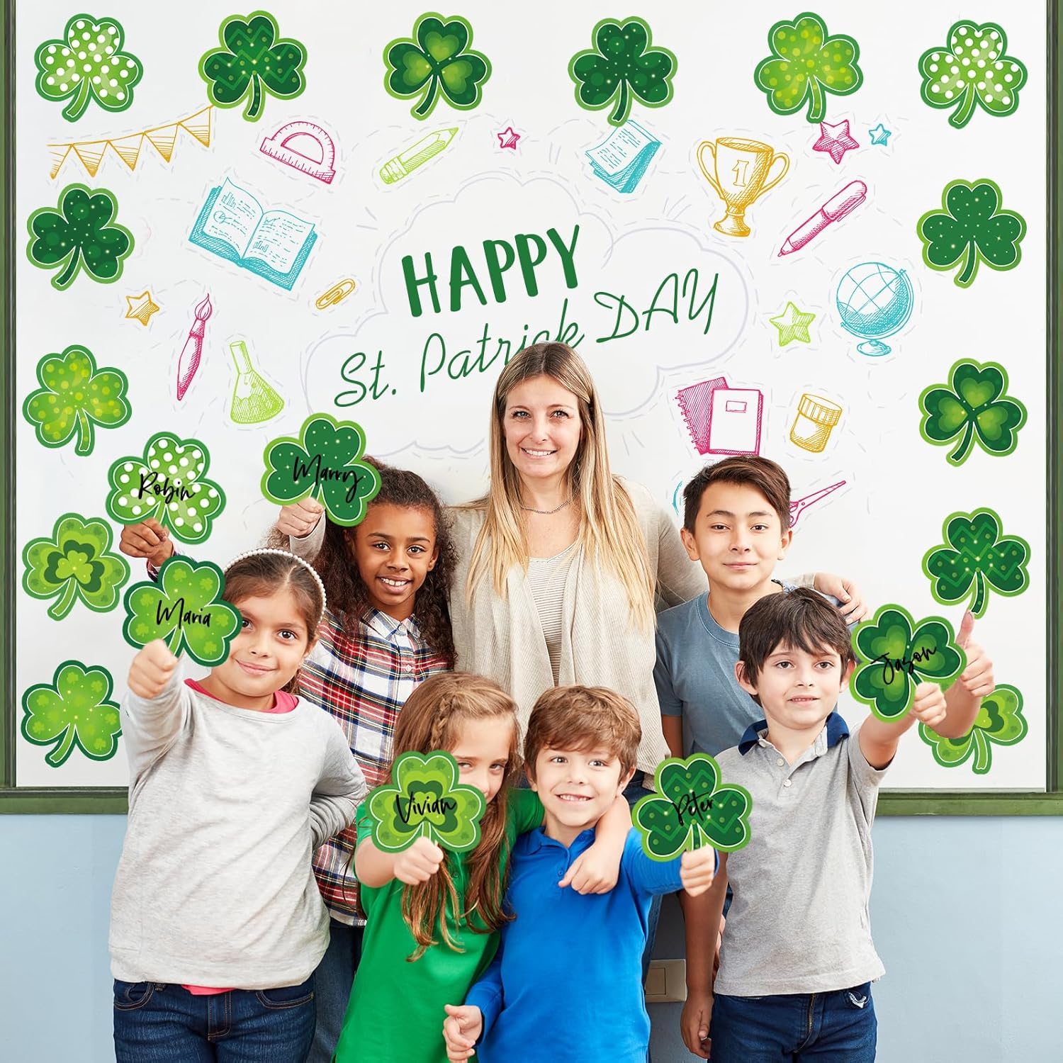 Shamrocks Clover Cutouts for Classroom Bulletin Board Decorations,Large St. Patrick's Day Shamrock Paper Cutouts for School Office Ireland Party Supplies (6 x 6 Inch,40 Pcs) - Image 3