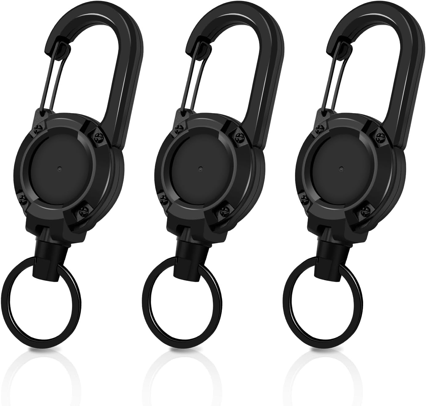 3 Pack Retractable Keychain with Carabiner - Black - 60cm Extendable Key Ring for Work Outdoor Travel - Image 1