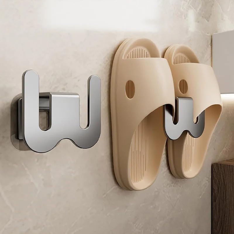 Wall-Mounted Aluminium Slipper Holder - Self-Adhesive Space-Saving Organizer - 2 Pack - Image 1
