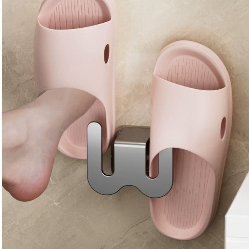 Wall-Mounted Aluminium Slipper Holder - Self-Adhesive Space-Saving Organizer - 2 Pack - Image 4