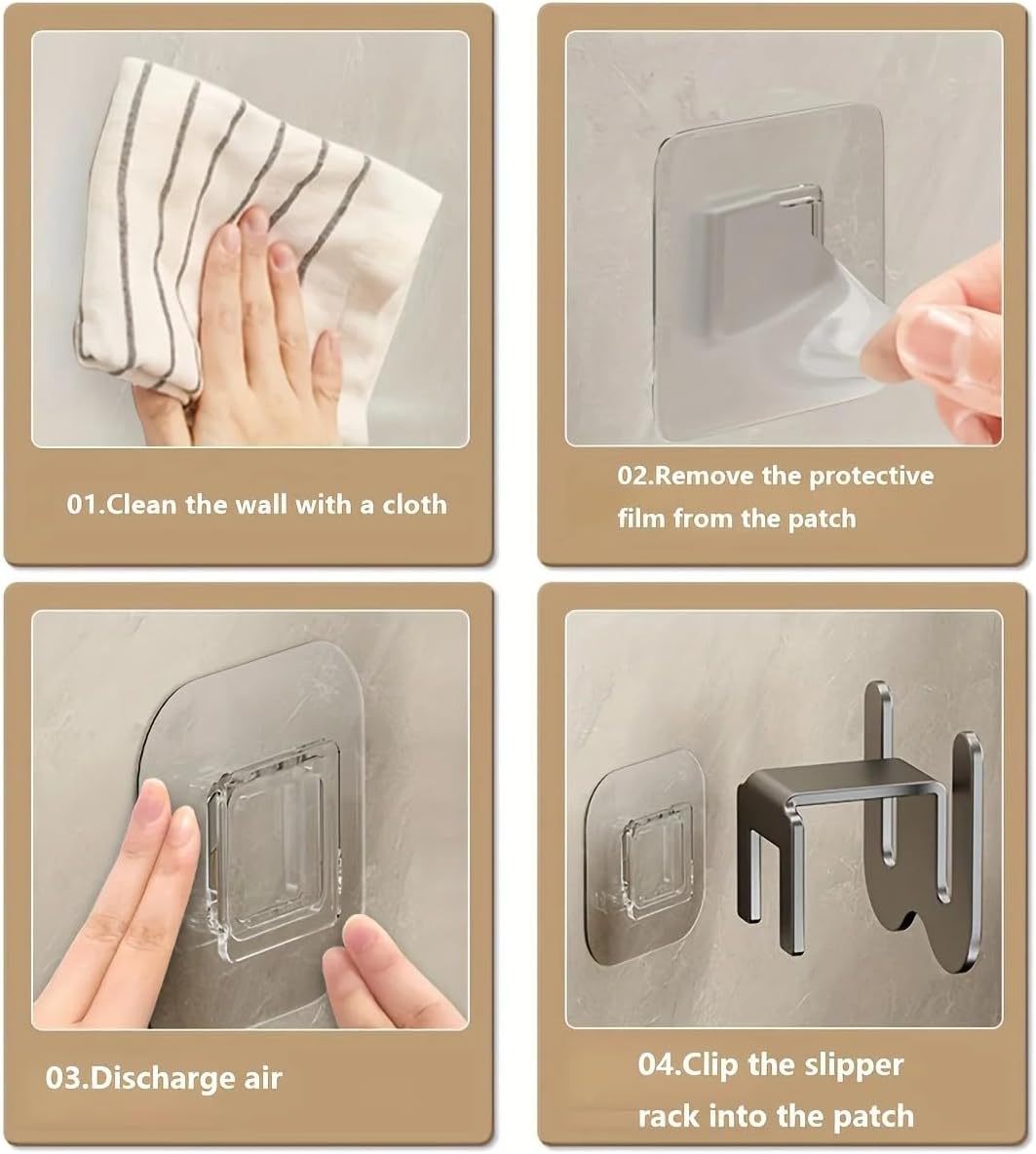 Wall-Mounted Aluminium Slipper Holder - Self-Adhesive Space-Saving Organizer - 2 Pack - Image 5
