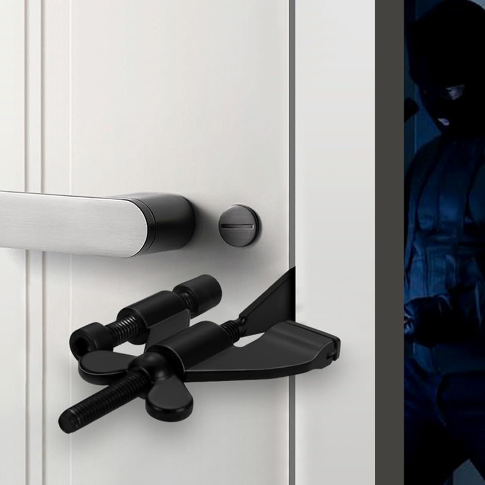 Portable Door Lock - Extra Security for Hotels & Travel - Self-Adhesive No Drilling Required - Black - 1 Piece - Image 1