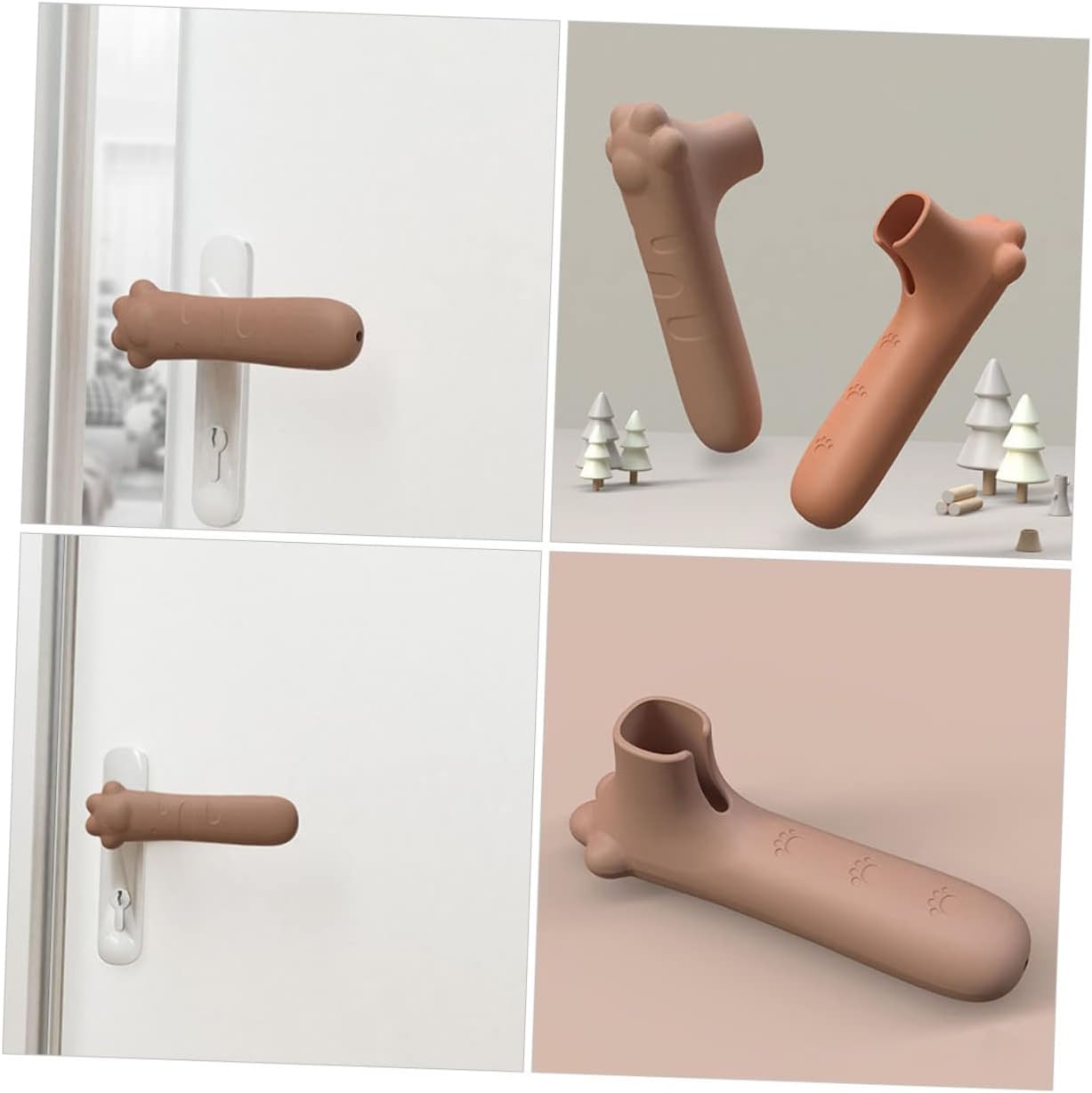 Silicone Door Handle Cover 1 Pack Child Safe Anti-Collision Paw Design Brown - Image 2