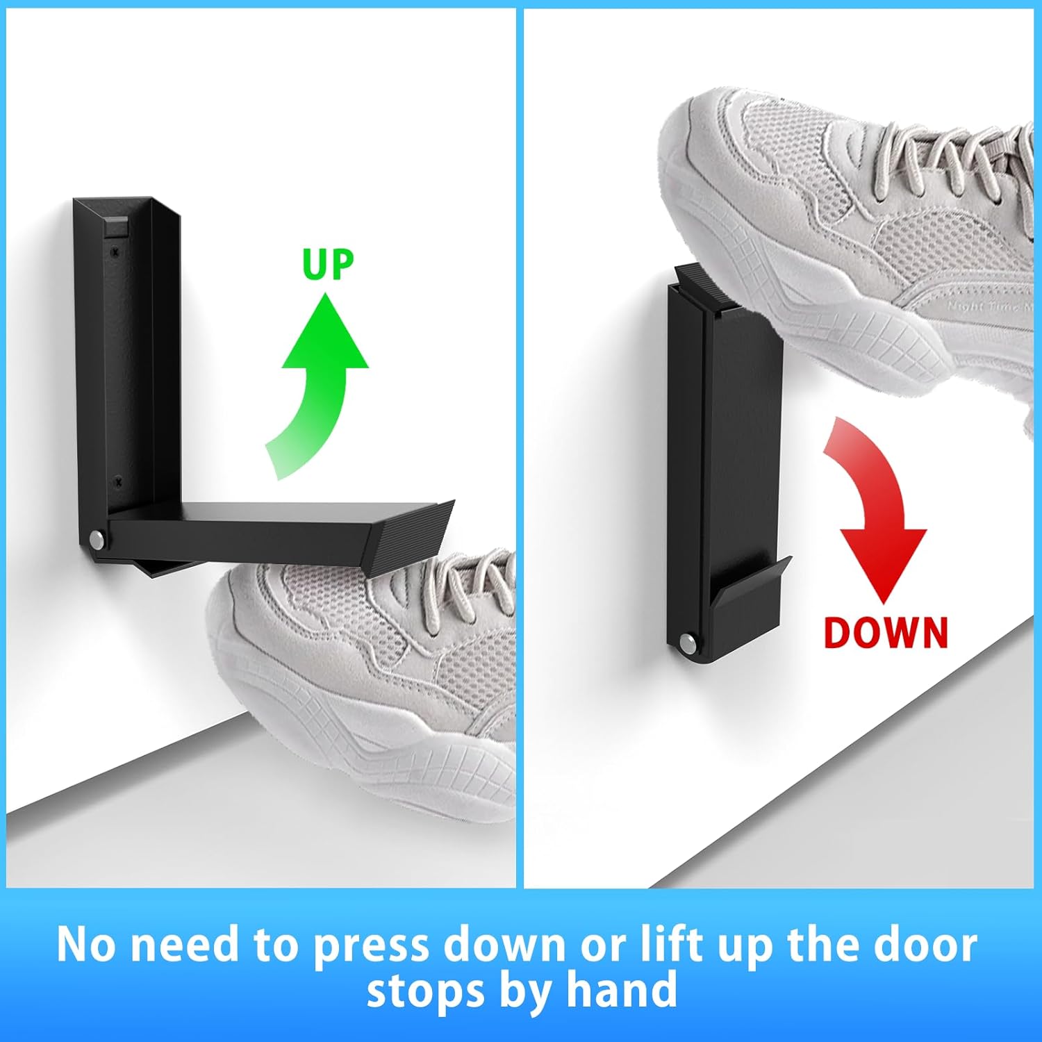 Black Folding Metal Door Stop Foot Operated No Drilling Installation - Image 3