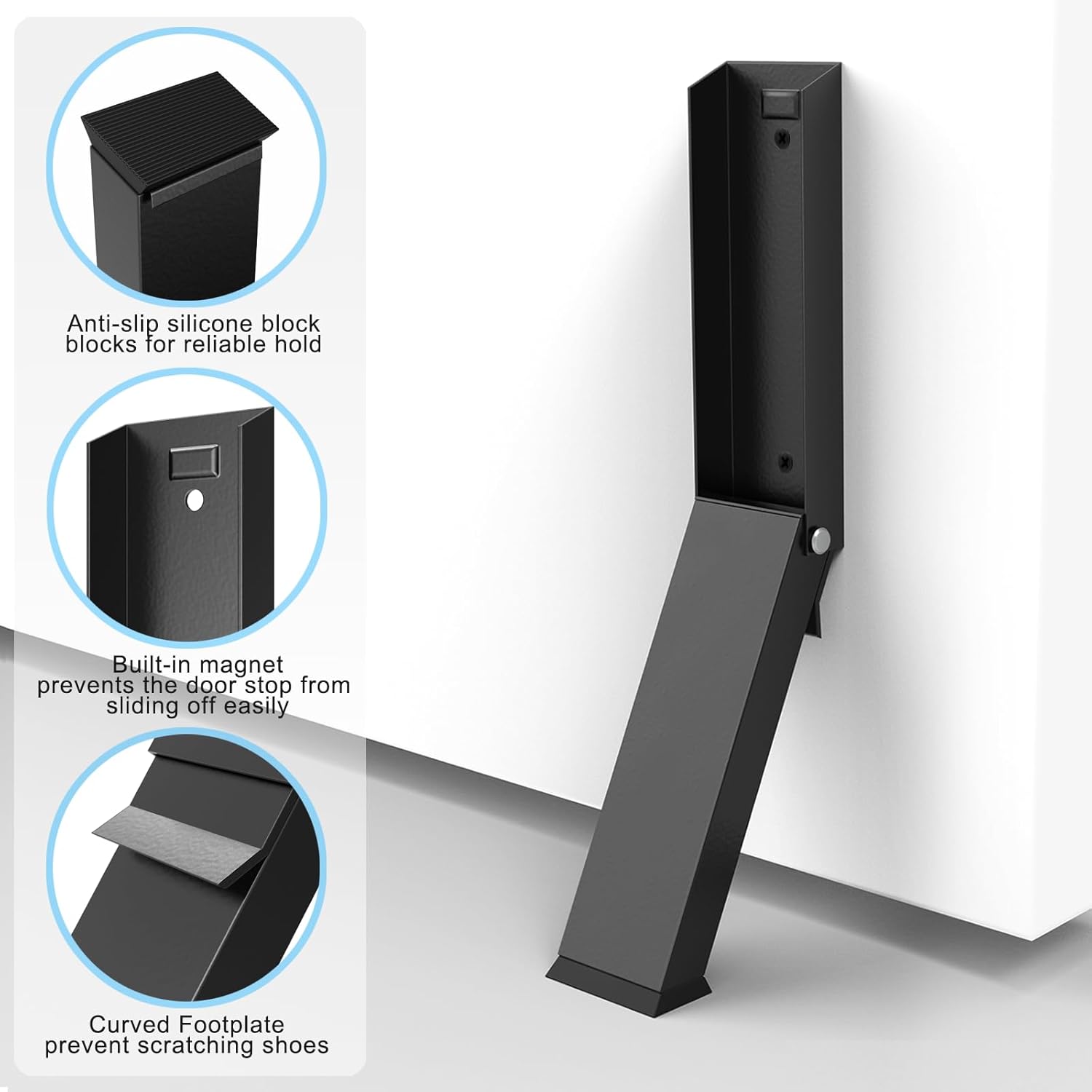 Black Folding Metal Door Stop Foot Operated No Drilling Installation - Image 6