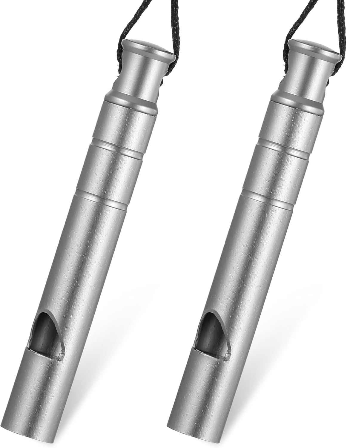 2 Silver Double Loop Whistles for Camping Hiking Pet Training Sports - Image 1