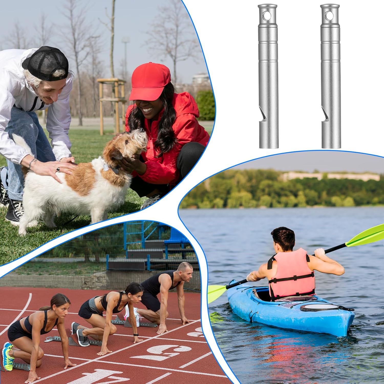 2 Silver Double Loop Whistles for Camping Hiking Pet Training Sports - Image 3