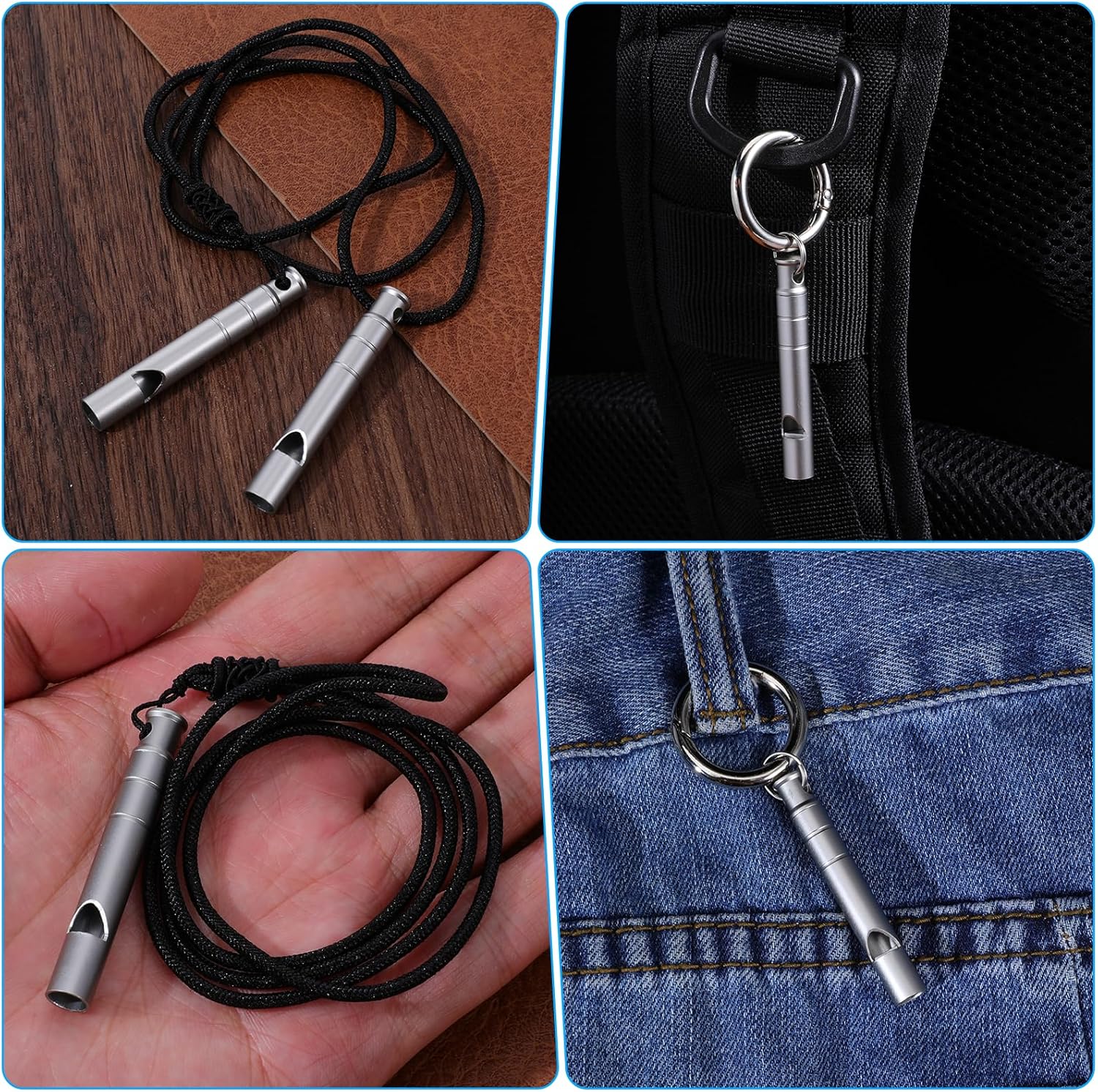 2 Silver Double Loop Whistles for Camping Hiking Pet Training Sports - Image 4