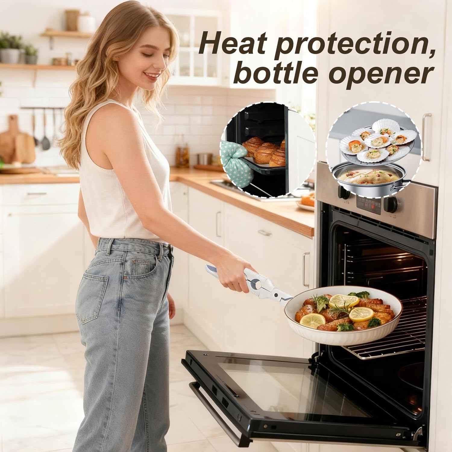 Multifunctional Kitchen Tongs Heat Resistant Anti-Scald Silicone Tips Food Tongs with Bottle Opener Stainless Steel Cooking Utensils for BBQ Salad Serving 1 Piece - Image 7