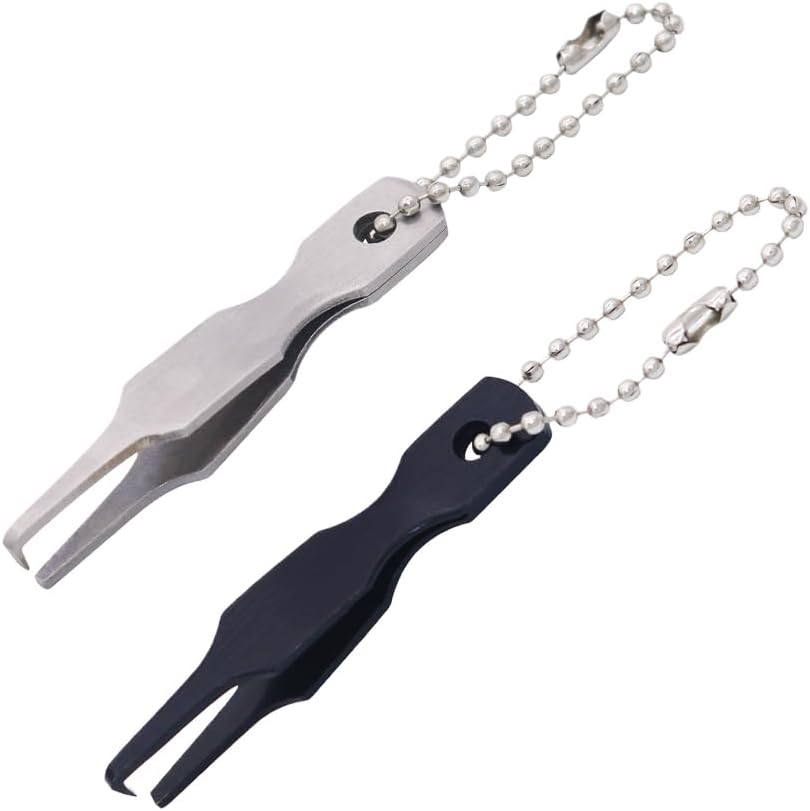 2 Pcs Split Ring Pliers Black & Silver Stainless Steel Fishing Pliers for Rigging and Bait with Keychain - Image 1