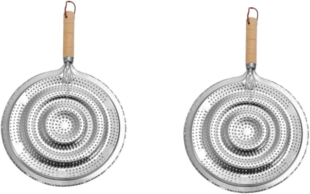 2 Pack Heat Resistant Pan Trivets Stainless Steel Table Mats with Wooden Handles and Hanging Ropes - Image 1